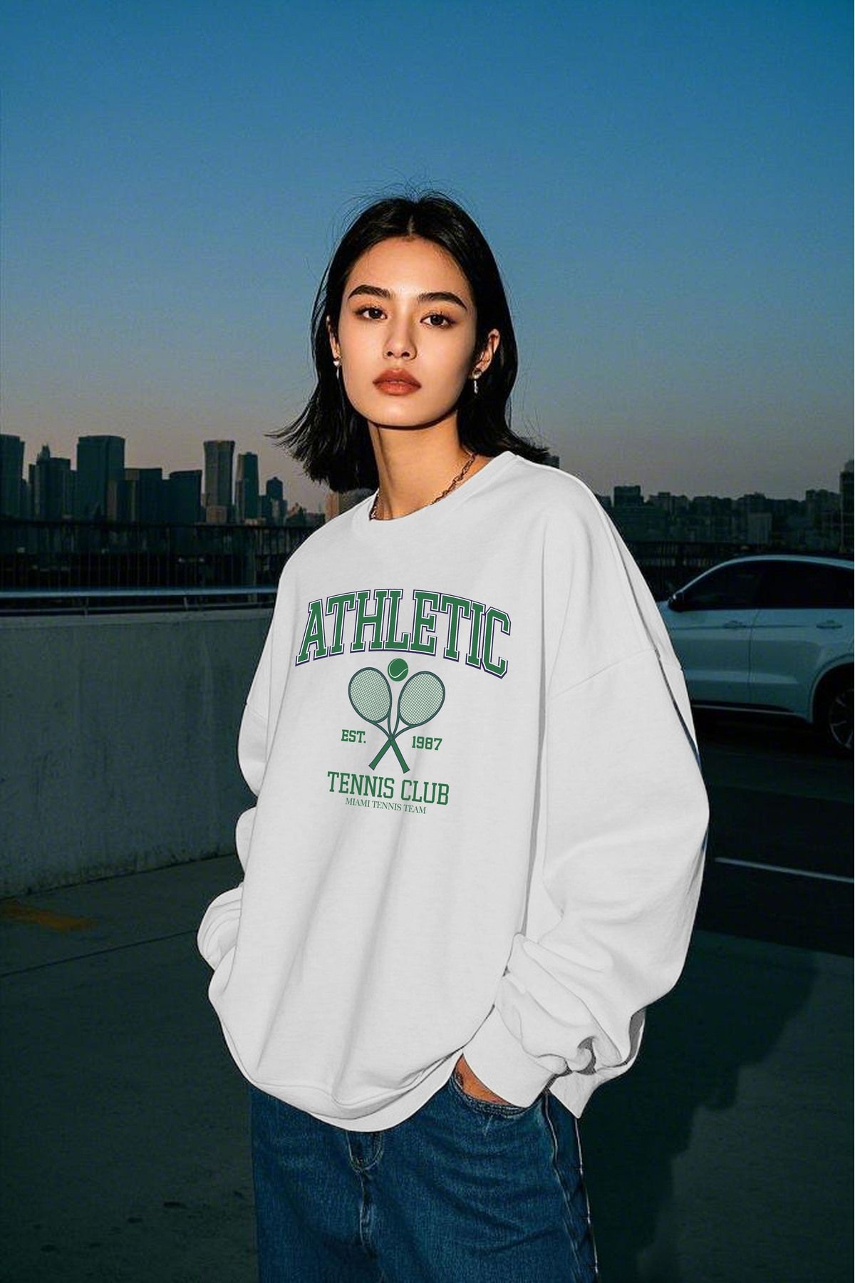Athletic Baskılı Unisex Kalın Içi Polarlı Oversize Sweatshirt