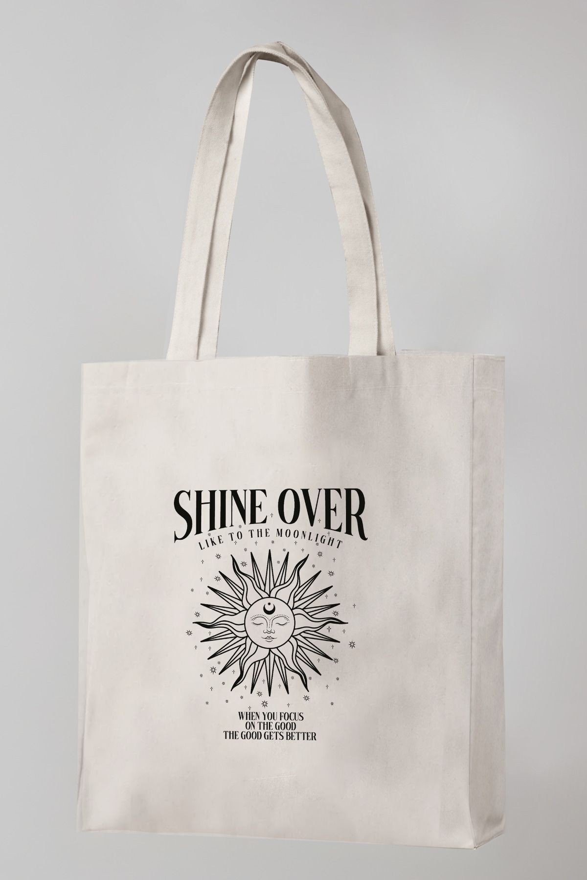 Bezji Shine Over Baskılı Kanvas Bez Çanta Tote Bag - Krem