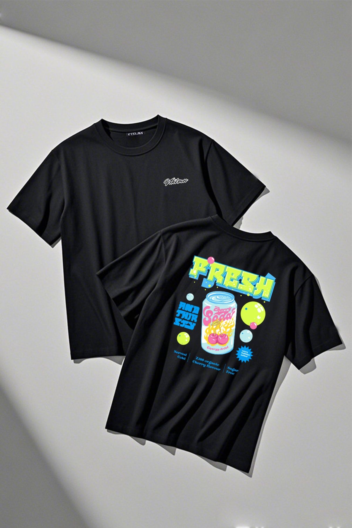 Unisex %100 Organik Pamuk Oversize Yuvarlak Yaka Baskılı T-shirt - Siyah