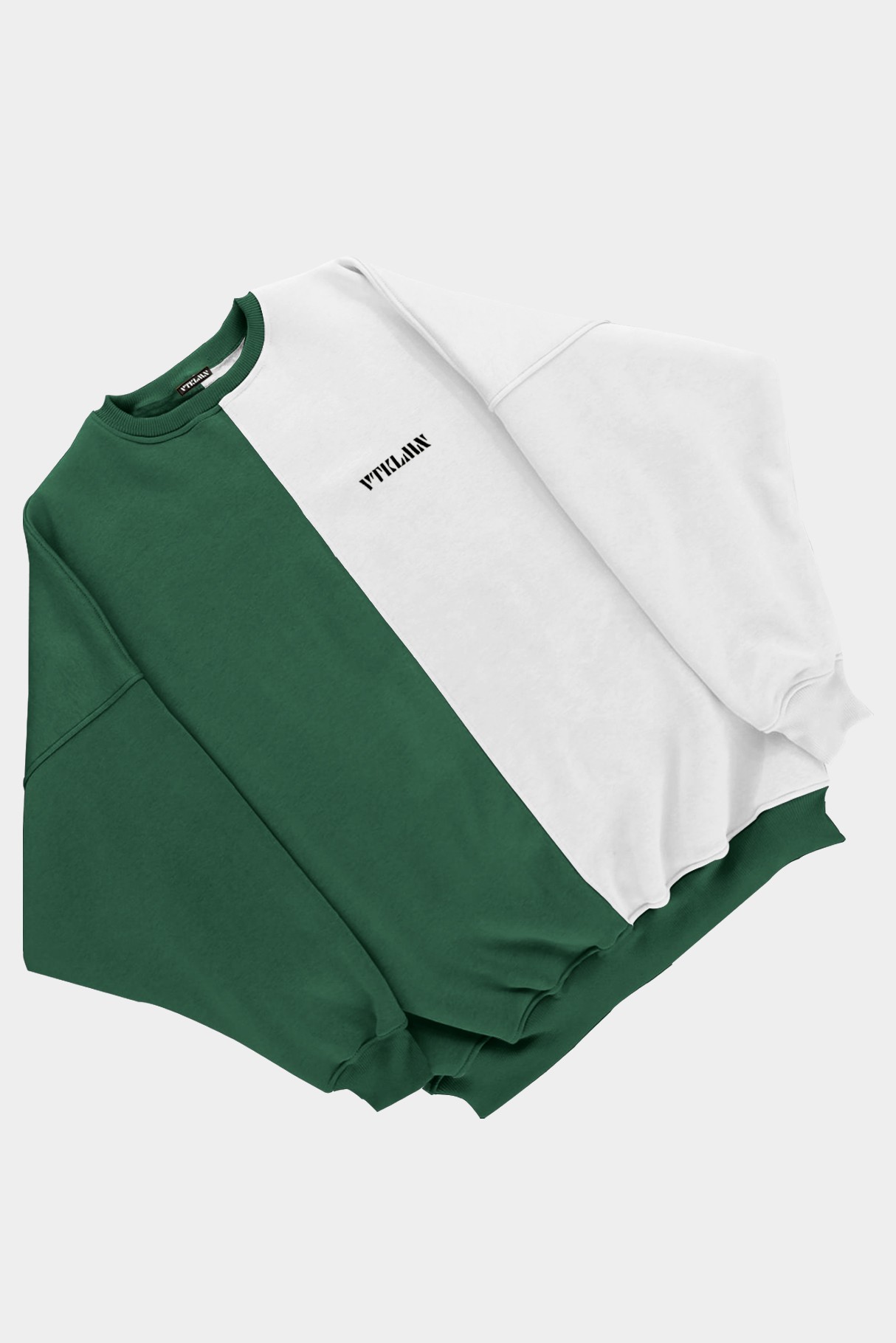  Kadın Erkek Renkli Sweatshirt - Koyu Yeşil Beyaz
