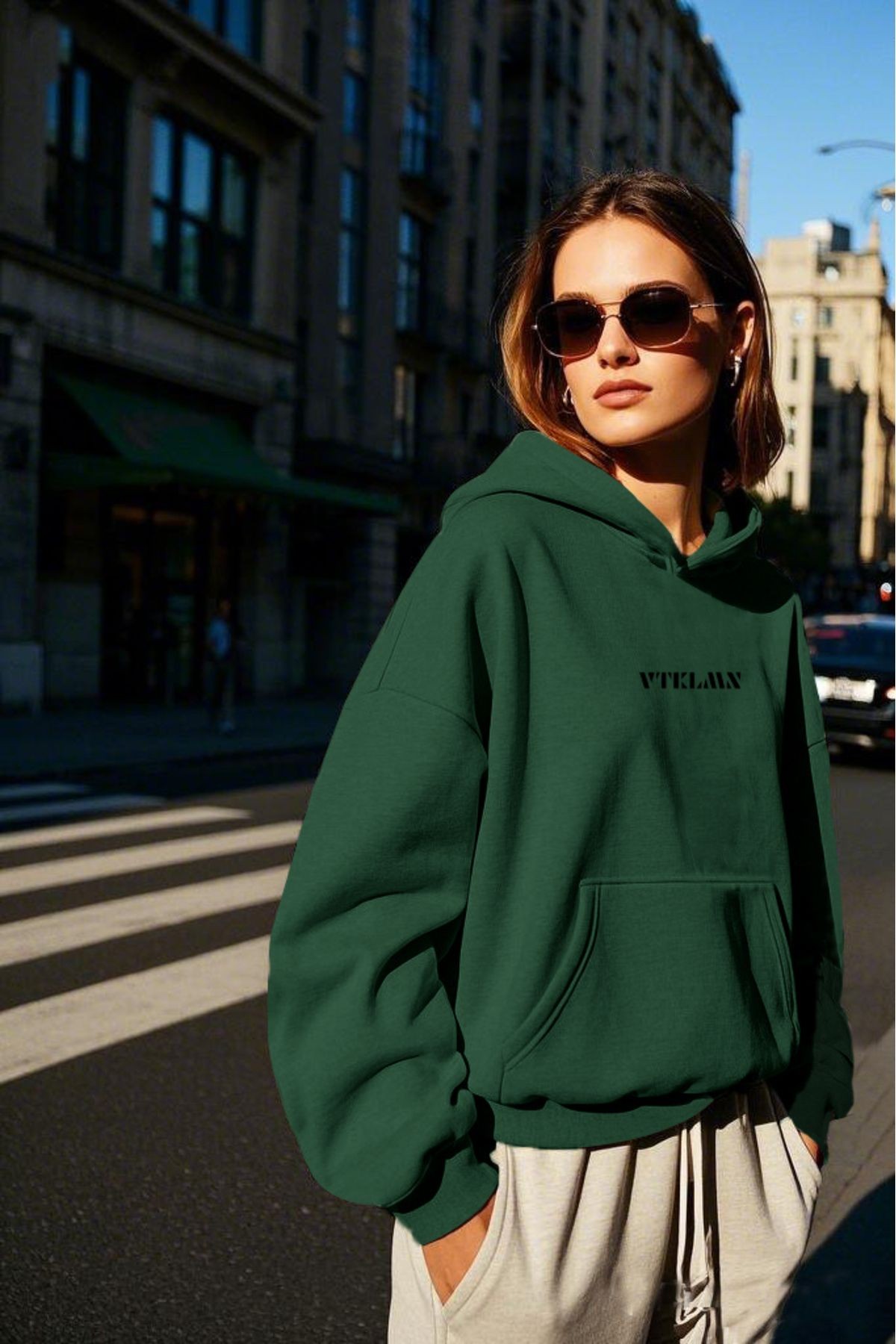 Kalın İçi Polarlı Oversize Kapüşonlu Hoodie Sweatshirt - Haki