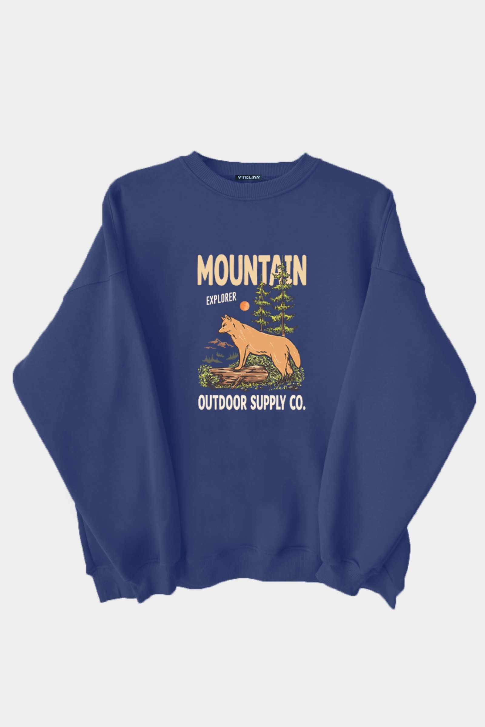 Mountain Baskılı Unisex Kalın İçi Polarlı Oversize Sweatshirt - Lacivert