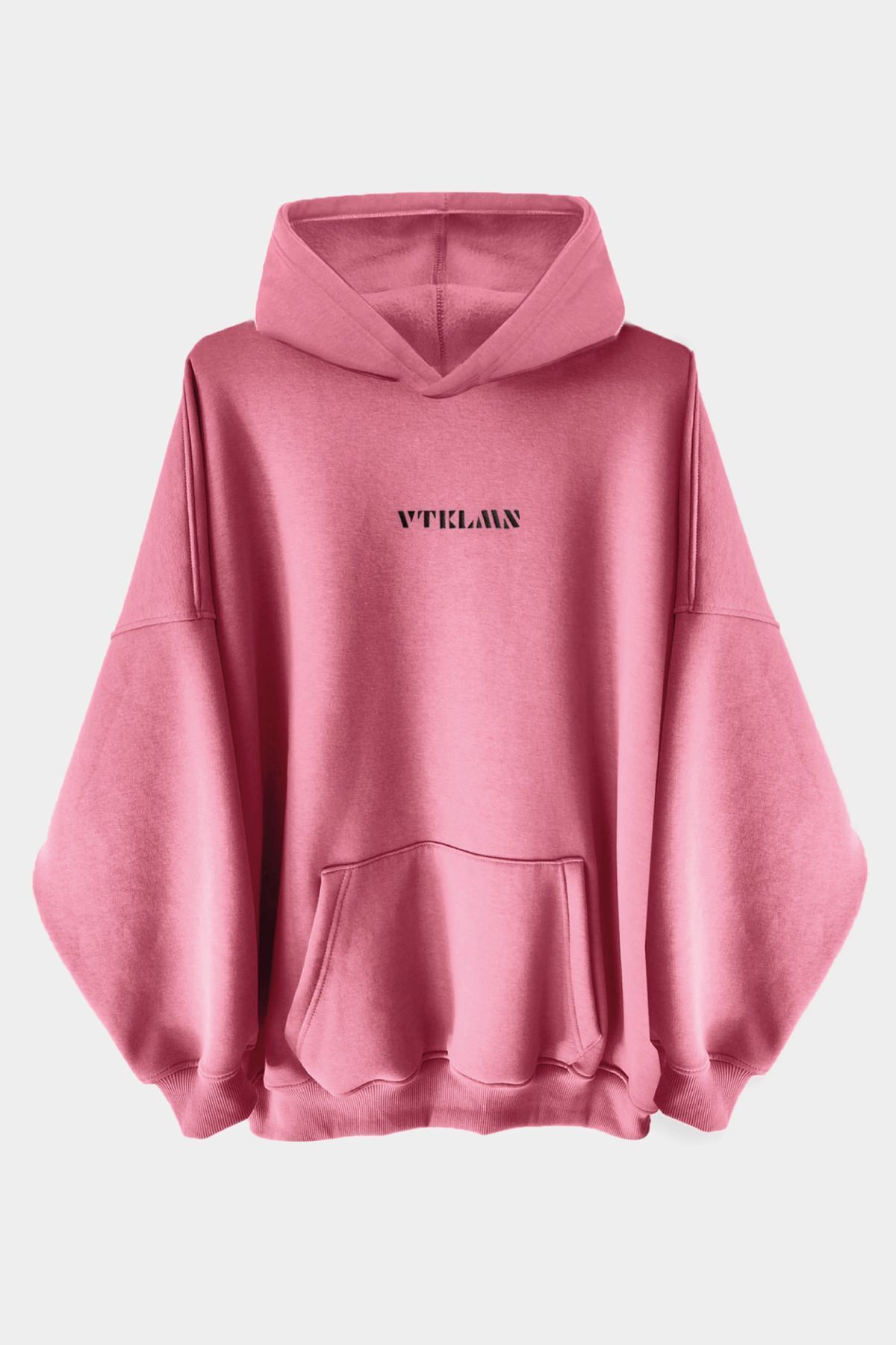 Kalın İçi Polarlı Oversize Kapüşonlu Hoodie Sweatshirt - Pembe