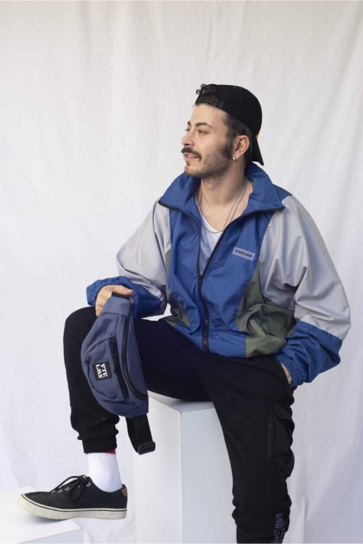 Unisex Renkli Bomber Ceket - LACİVERT-GRİ-YEŞİL
