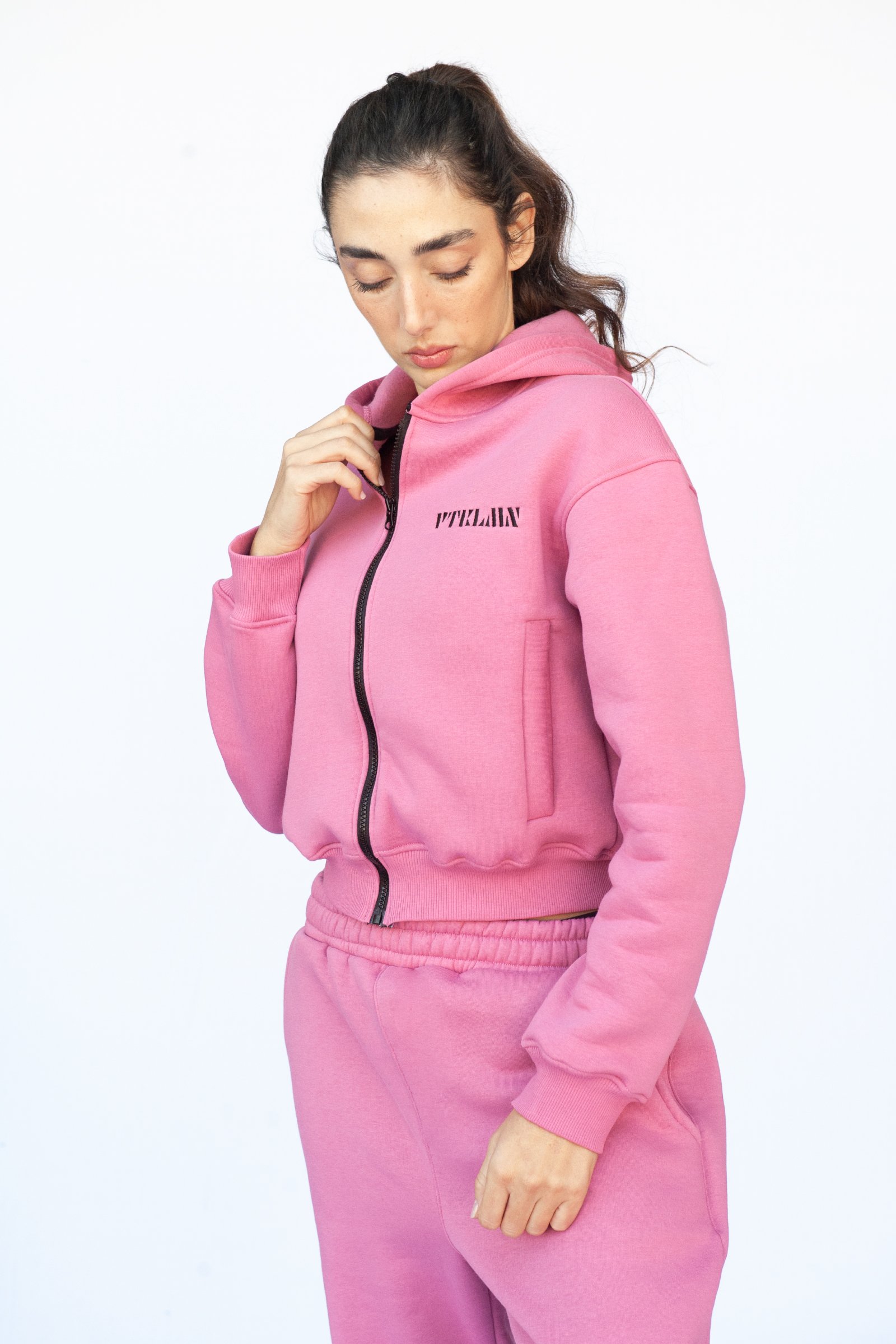 Hooded Crop Thick Fleece Knitted Sweatshirt