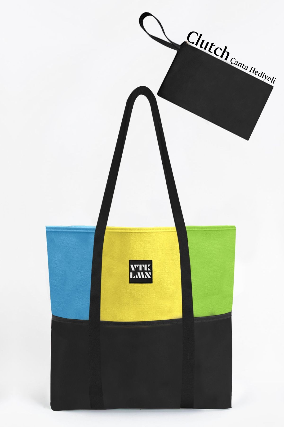 Tote Bag Omuz Çantası - Mavi-Sarı-Yeşil