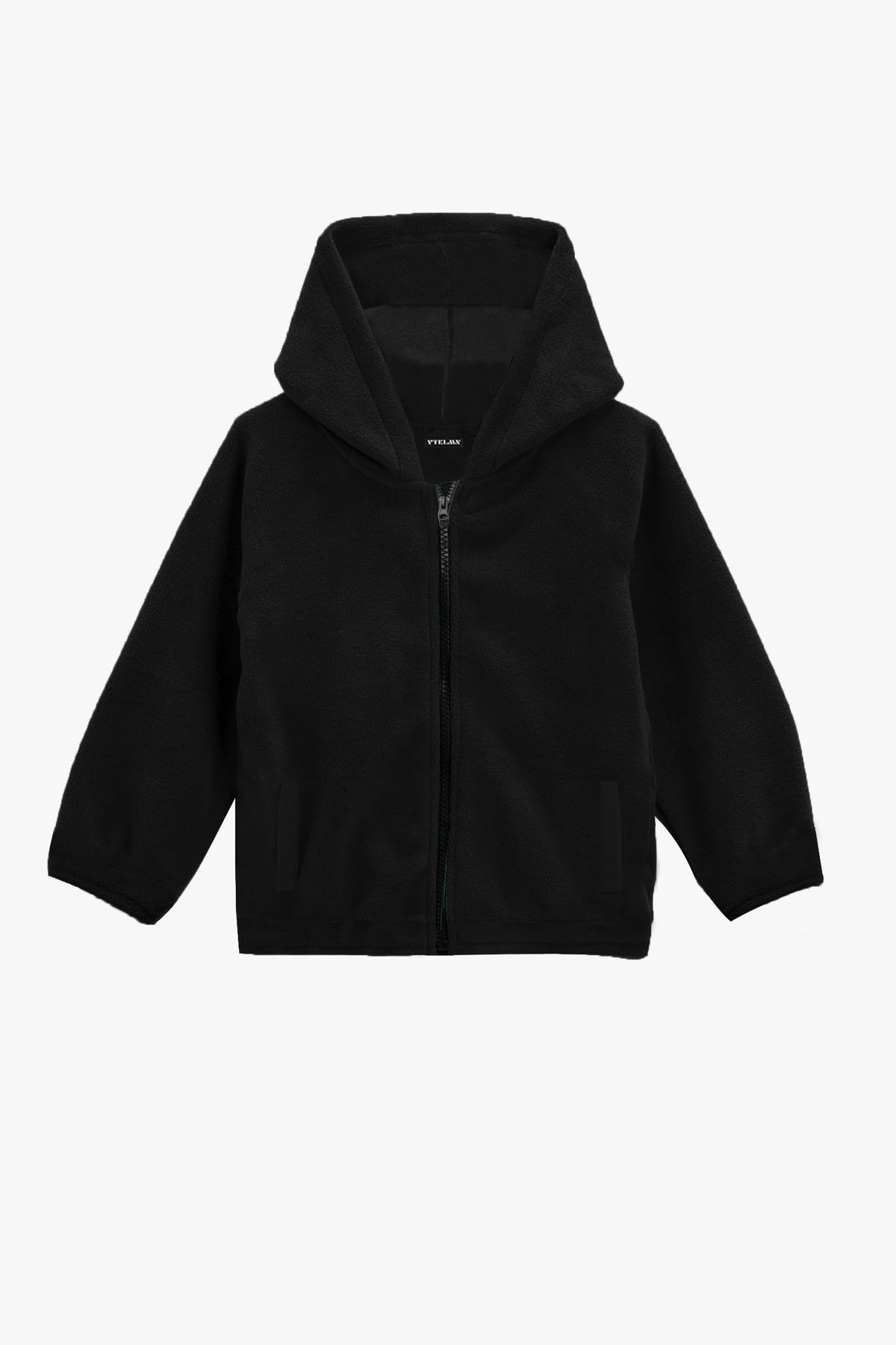 Kız Erkek Çocuk Cepli Kapüşonlu Polar Ceket - Black