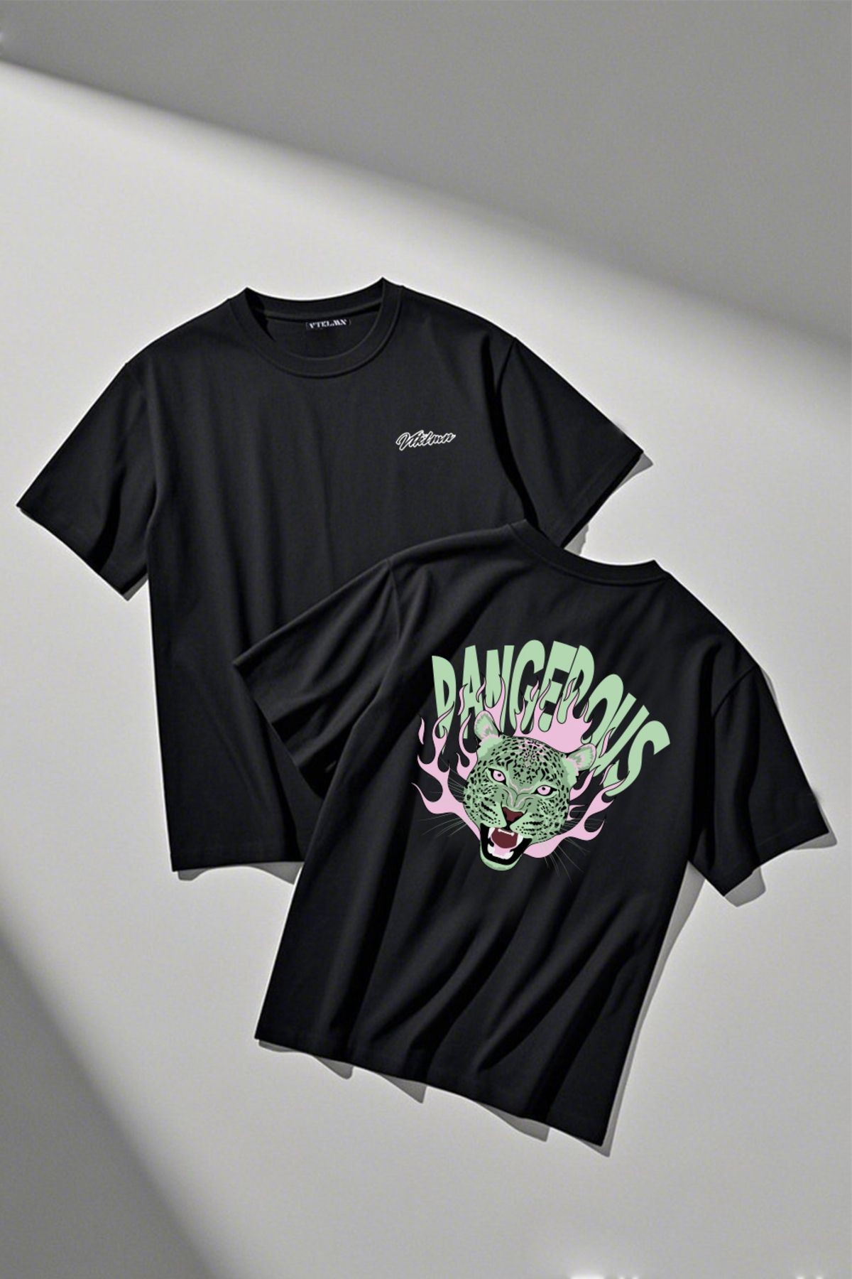 Unisex %100 Organik Pamuk Oversize Yuvarlak Yaka Baskılı T-shirt - Siyah