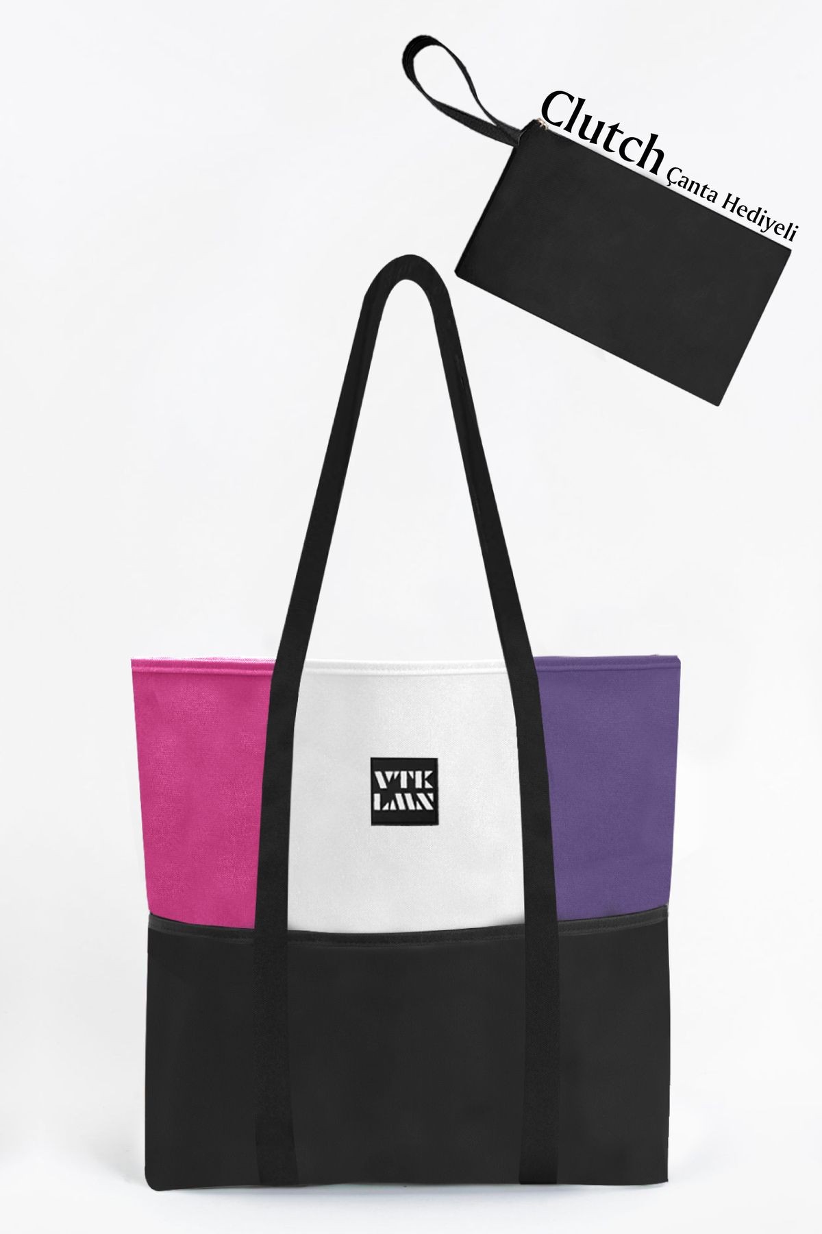 Tote Bag Omuz Çantası - Pembe-Beyaz-Mor