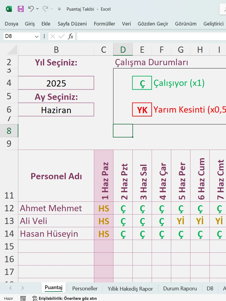 Puantaj Takibi Excel Dosyası