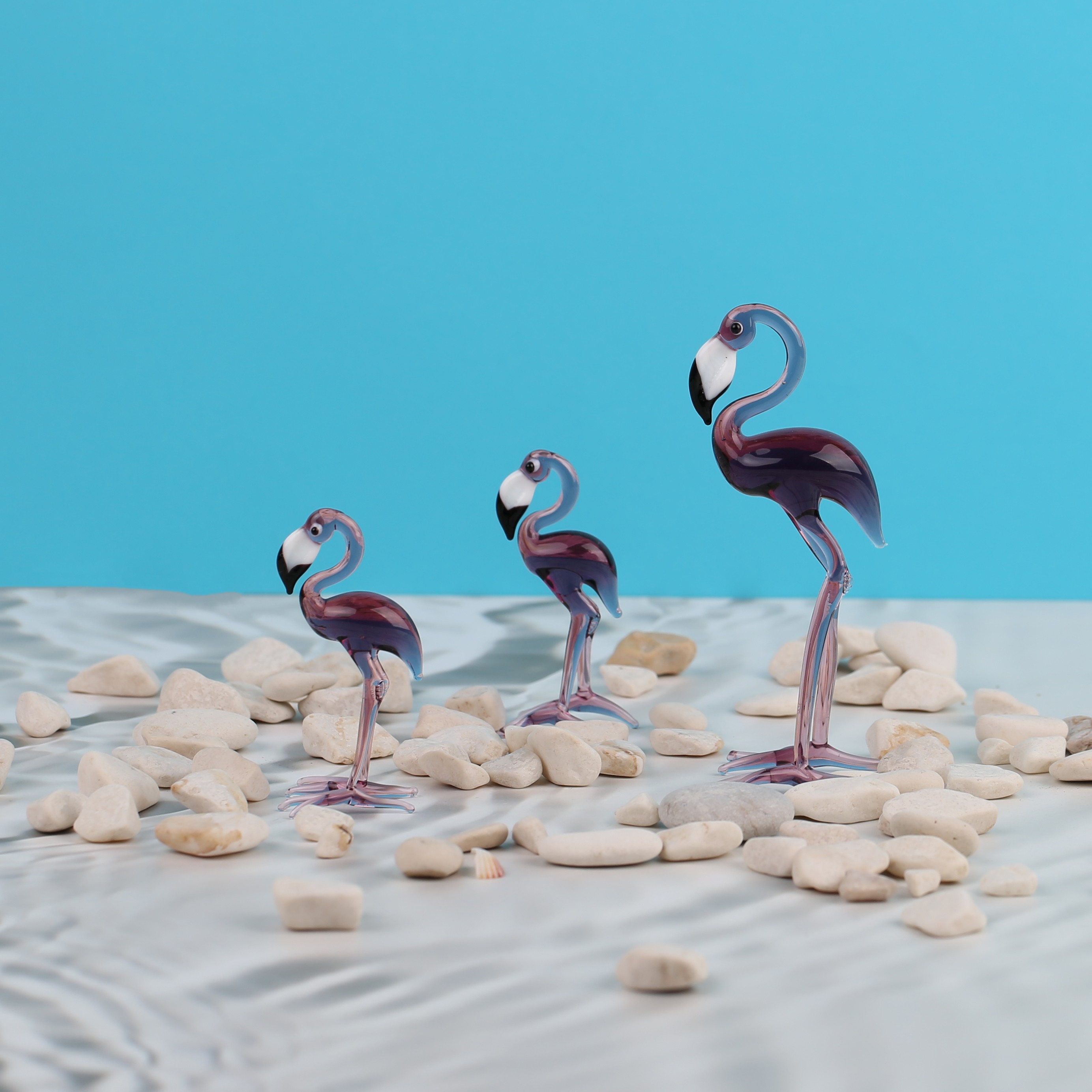 Flamingo Dekoratif Cam Biblo 3'lü Set - Mor