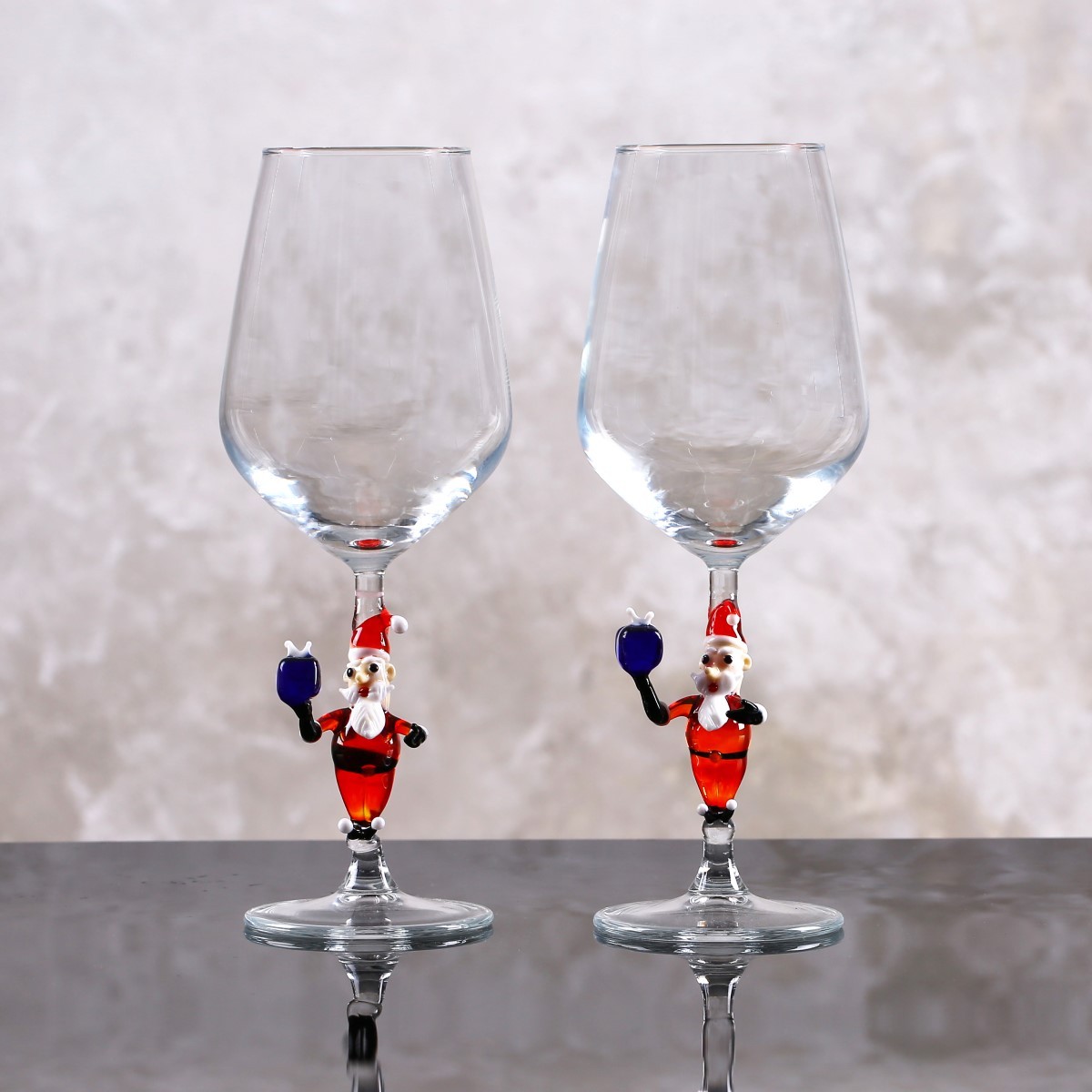 Noel Baba Cam Figürlü Yılbaşı Temalı Şarap Kadehi 2'li Set