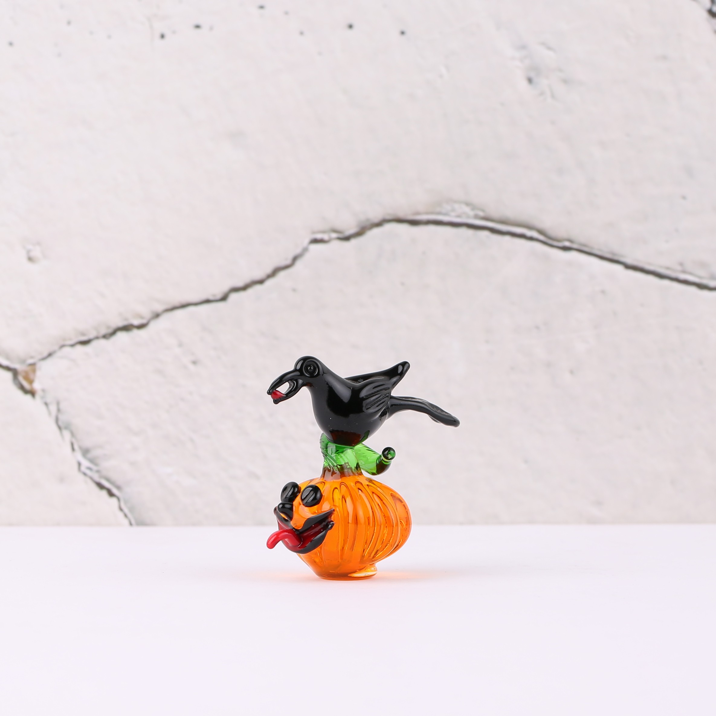 Balkabağı ve Karga Halloween Temalı Gotik Minyatür Cam Biblo - Model 1