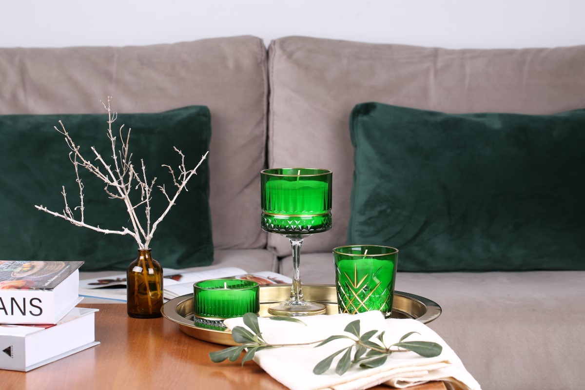 Yılbaşı Özel Seri Kristal Kesme Luxury Kokulu 3'lü Mum Seti-Yeşil