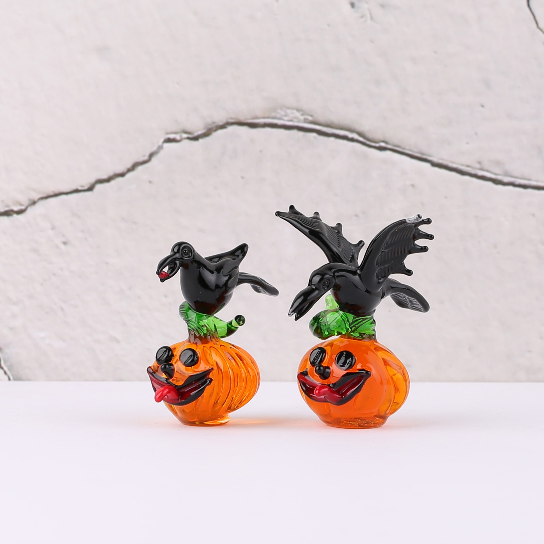 Balkabağı ve Karga Halloween Temalı Gotik Minyatür Cam Biblo 2'li Set