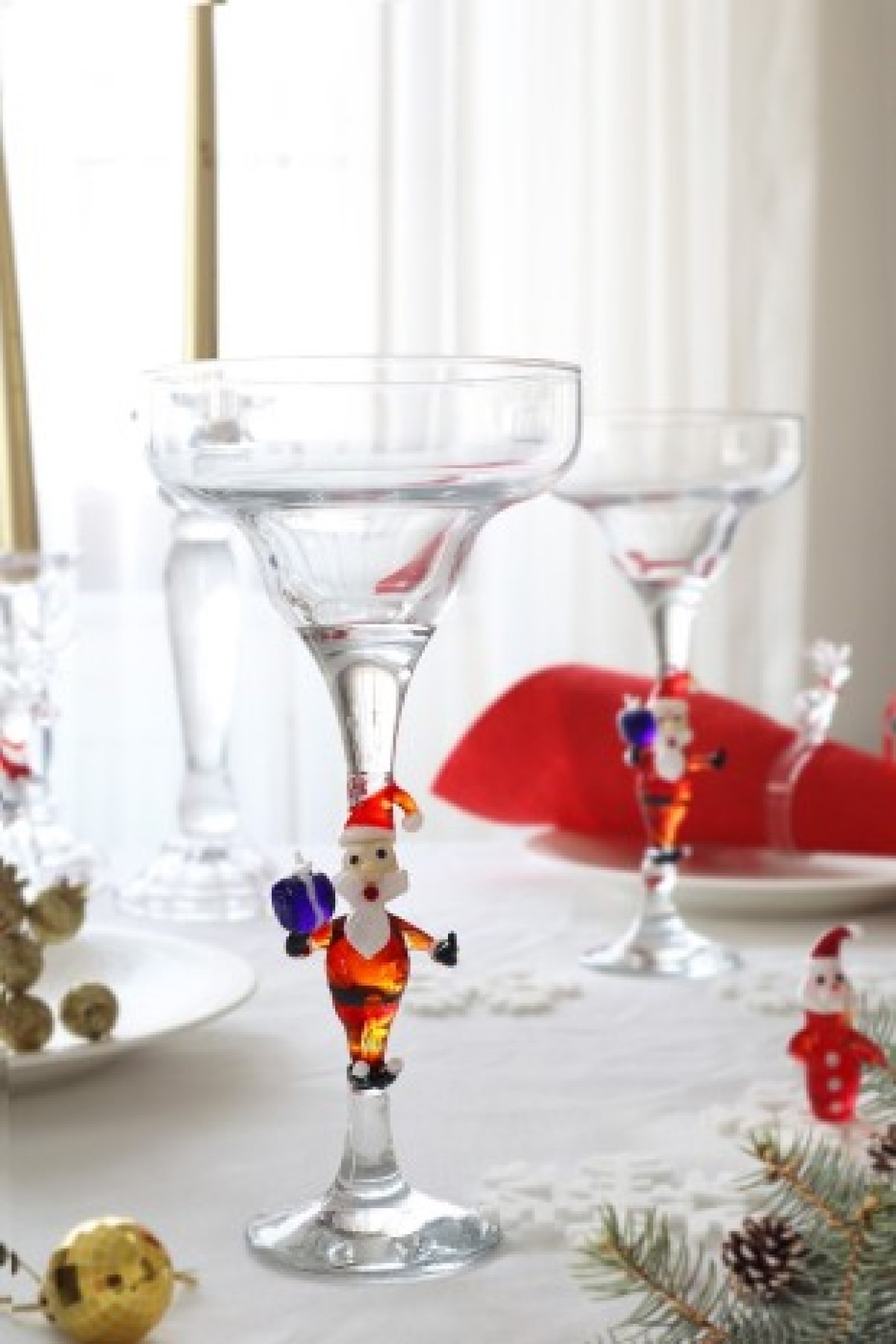 Noel Baba Cam Figürlü Margarita Bardağı Kokteyl Kadeh 2’li Set
