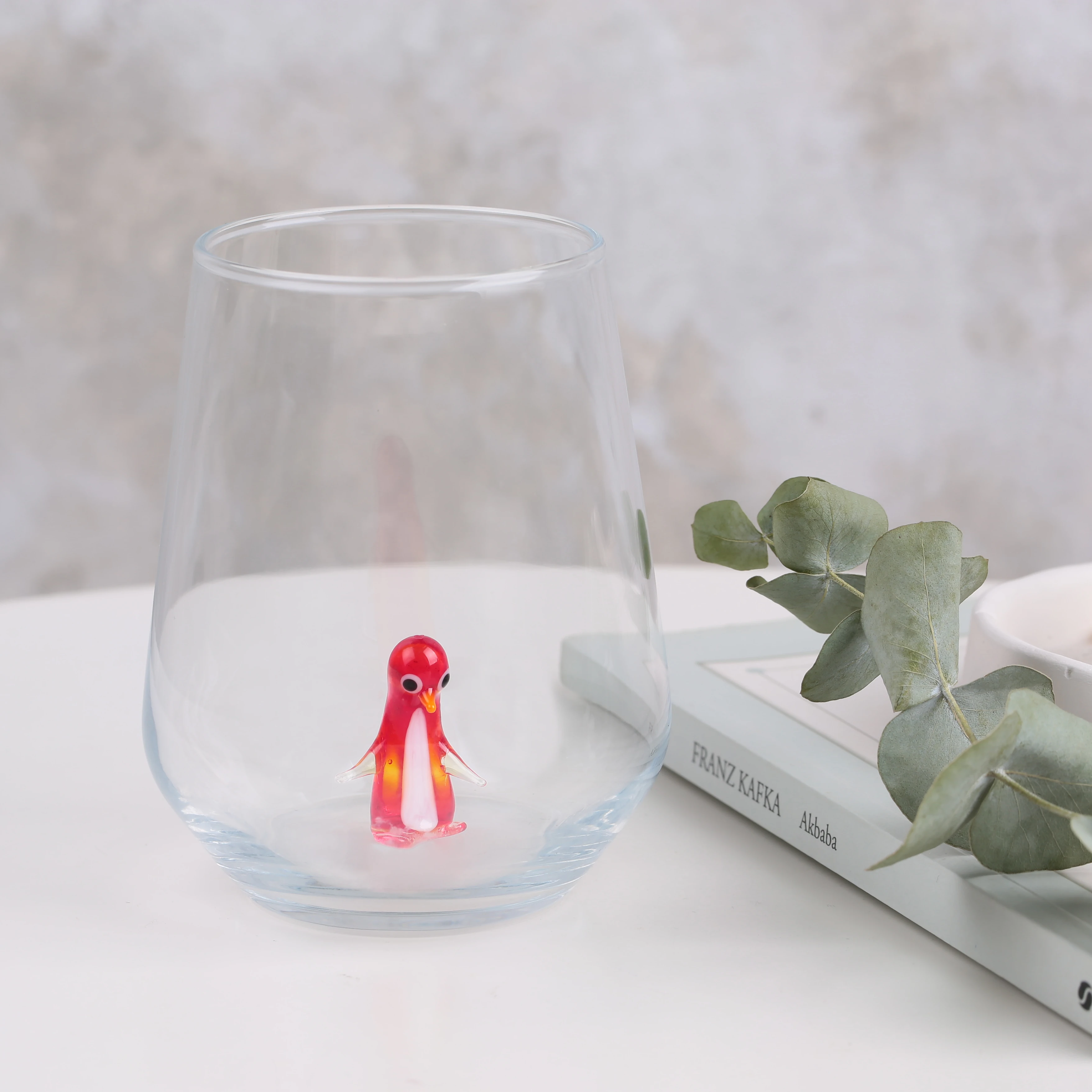 Kırmızı Penguen Figürlü Tekli Su Bardağı