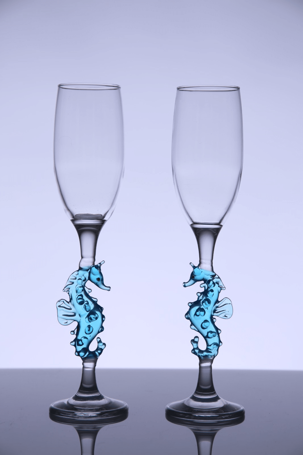 Mavi Denizatı Figürlü 2 li Şampanya Kadehi