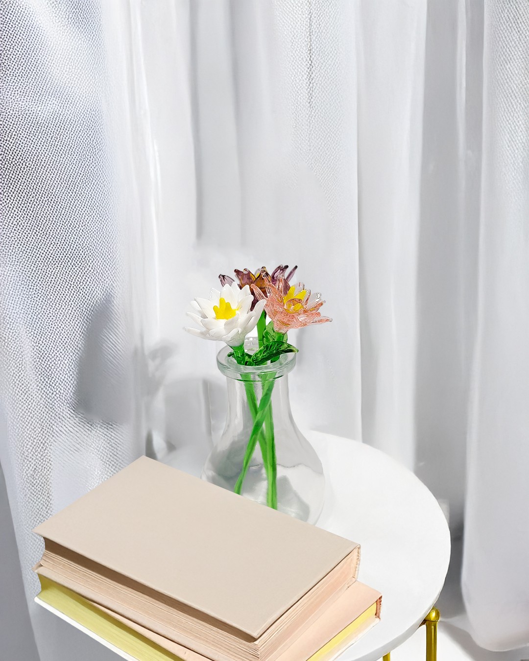 Su Nilüferi Water Lily Çiçeği El yapımı Cam Biblo 3'lü Set 