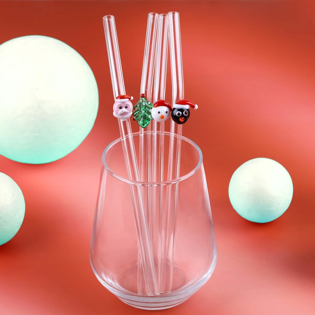 Yılbaşı Özel Figürlü Cam Pipet 4’lü Set