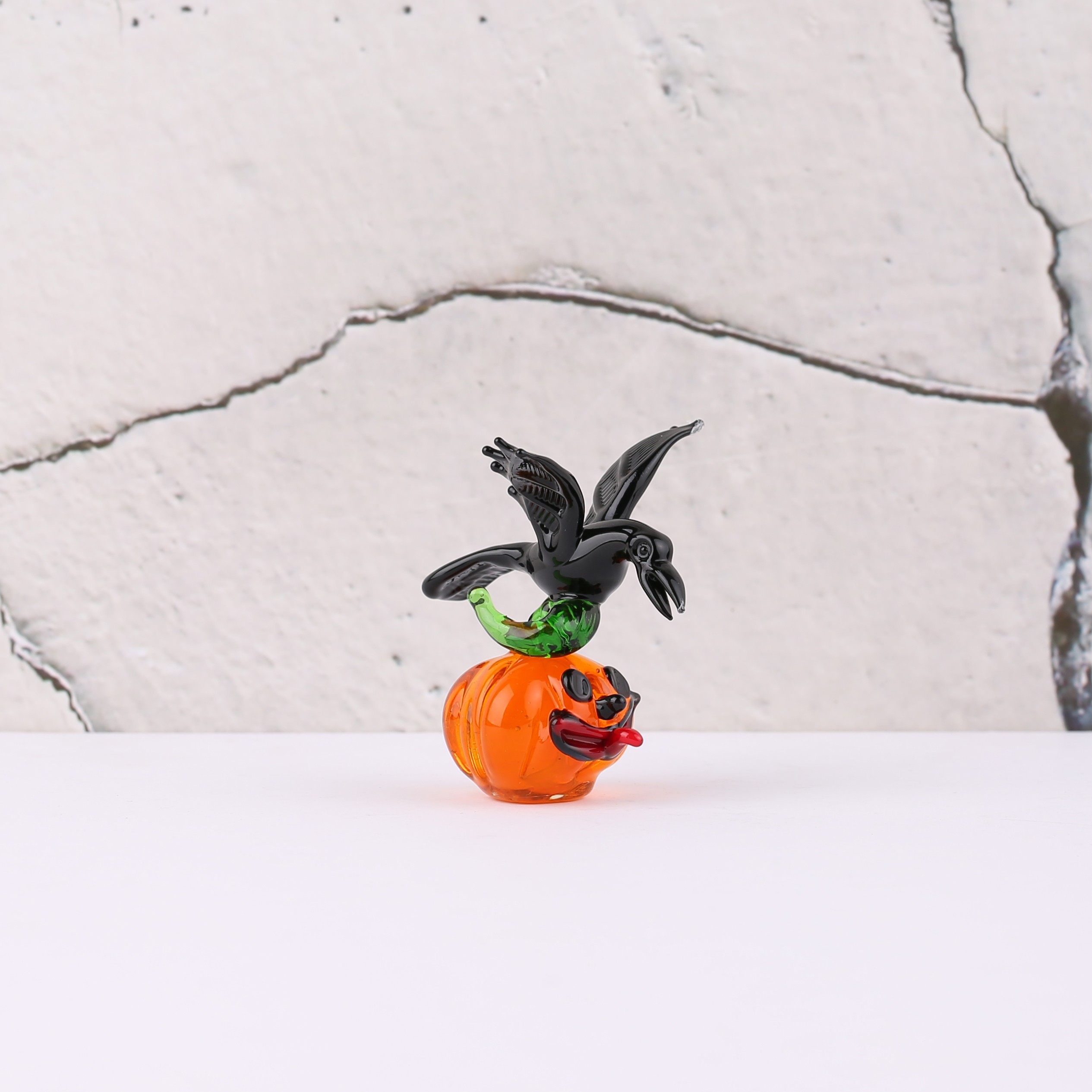 Balkabağı ve Karga Halloween Temalı Gotik Minyatür Cam Biblo - Model 2