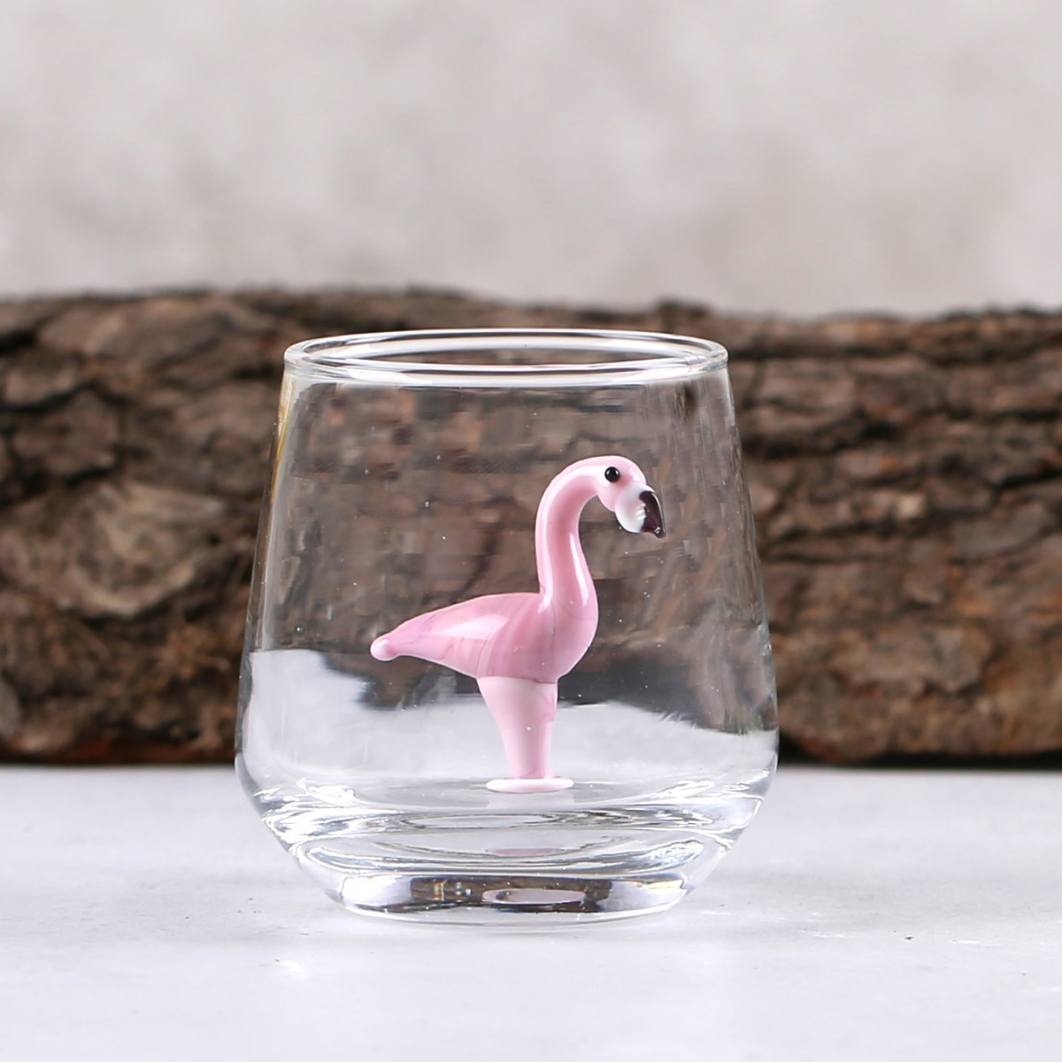 Flamingo Tasarım El Yapımı Cam Figürlü Kahve Yanı Su Bardağı 2'li Set