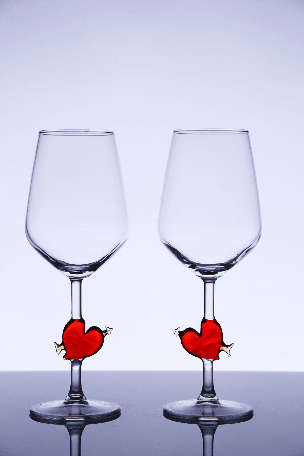 Kalp ve Ok Cam Tasarım Şarap Kadehi 2'li Set