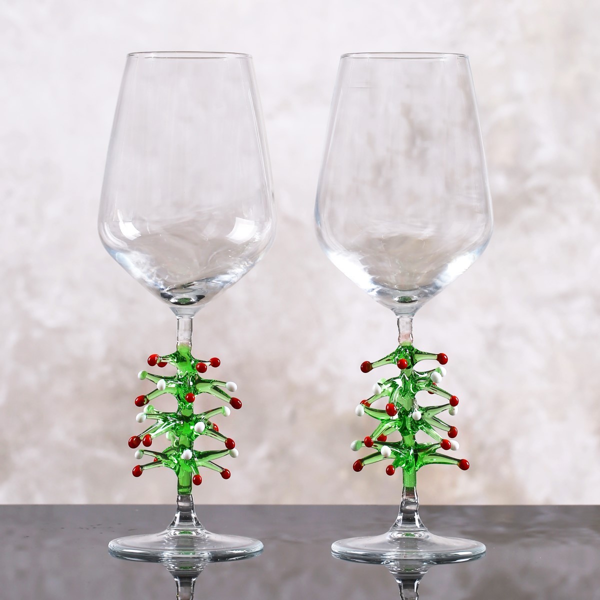 Yılbaşı Çam Ağacı Noel Temalı Cam 2'li Şarap Kadehi Seti