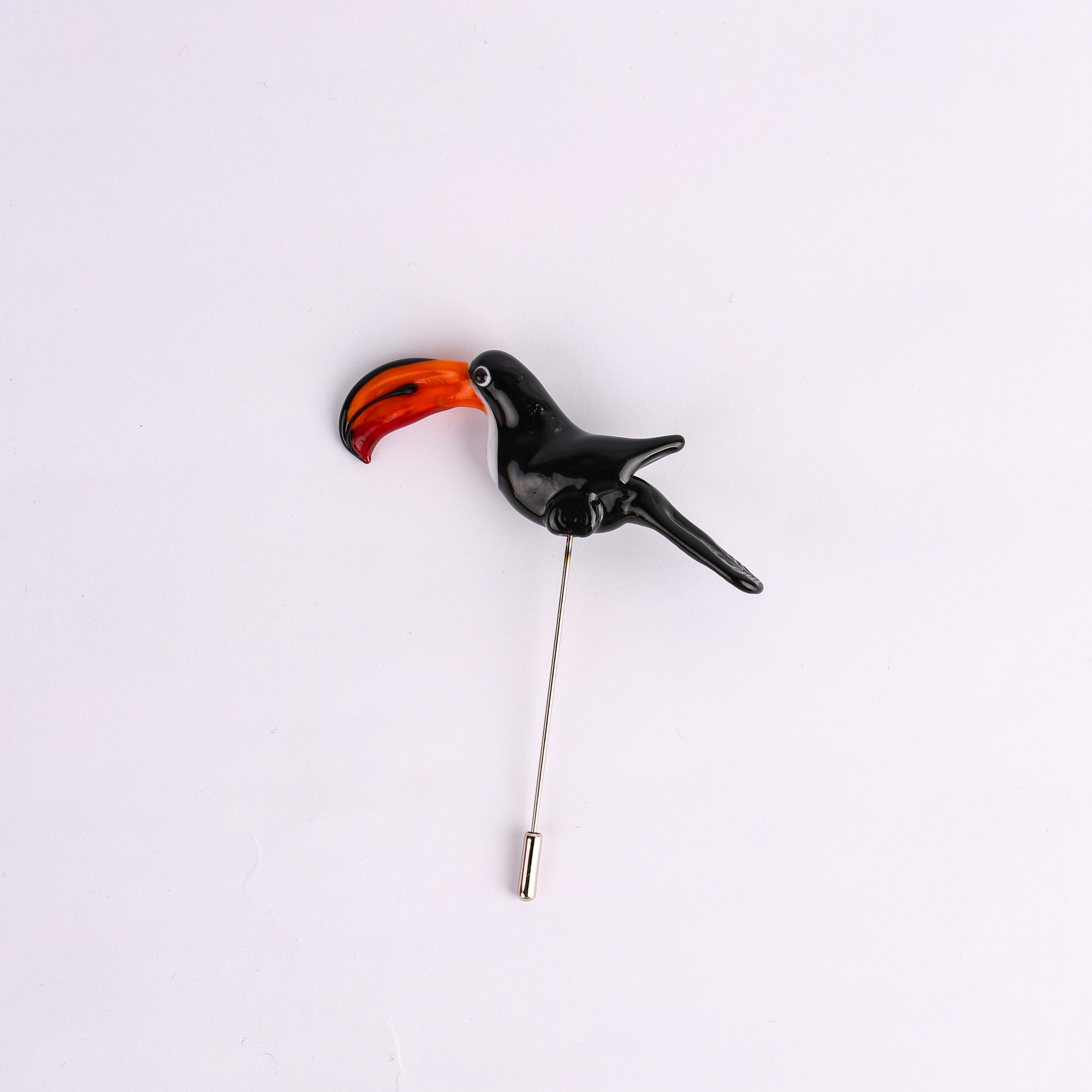 Tukan Kuşu Cam Figürlü Broş El Yapımı, Benzersiz Yaka İğnesi