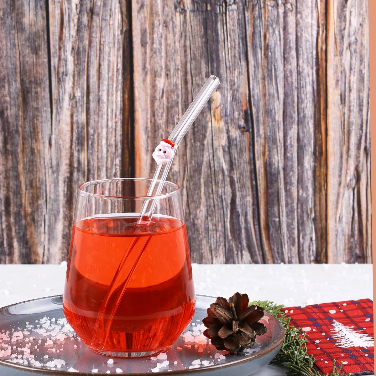 Noel Baba Figürlü Tekli Cam Pipet