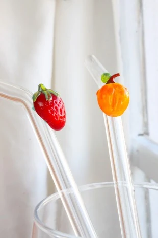 Çilek & Kayısı Figürlü 2’li Cam Pipet Seti