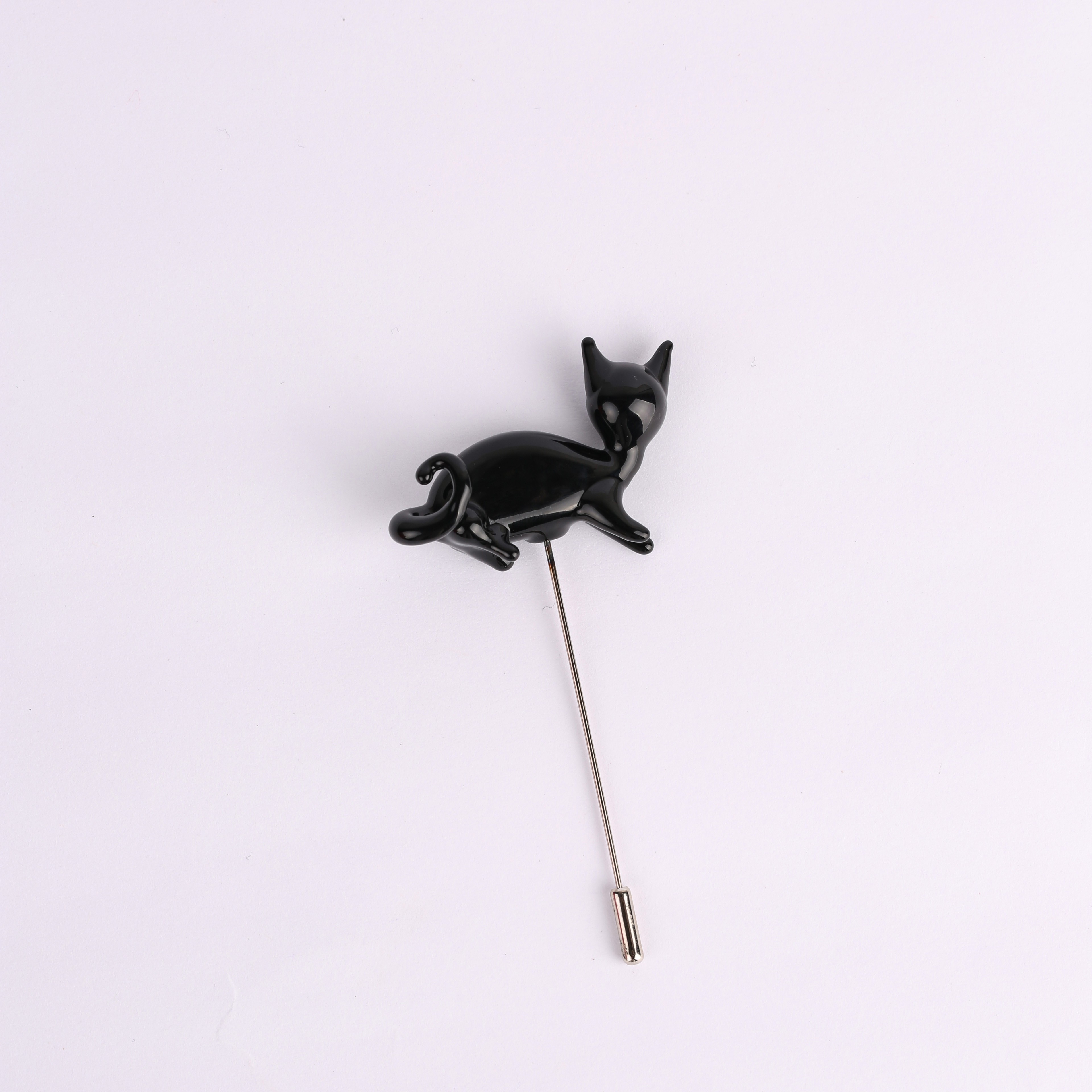 Kara Kedi Cam Figürlü Broş - El Yapımı Halloween Temalı Yaka İğnesi
