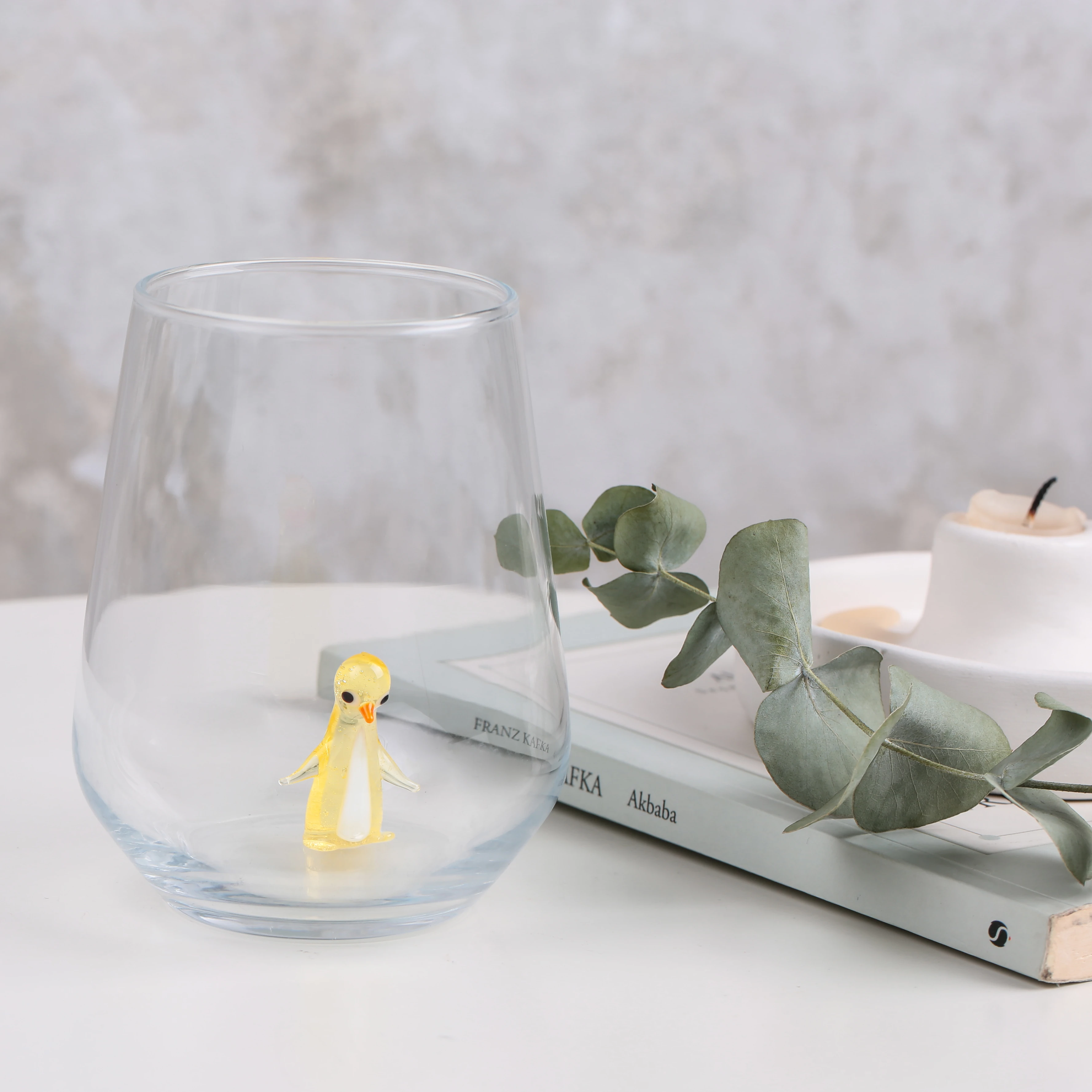 Sarı Penguen Cam Figürlü Tekli Su Bardağı