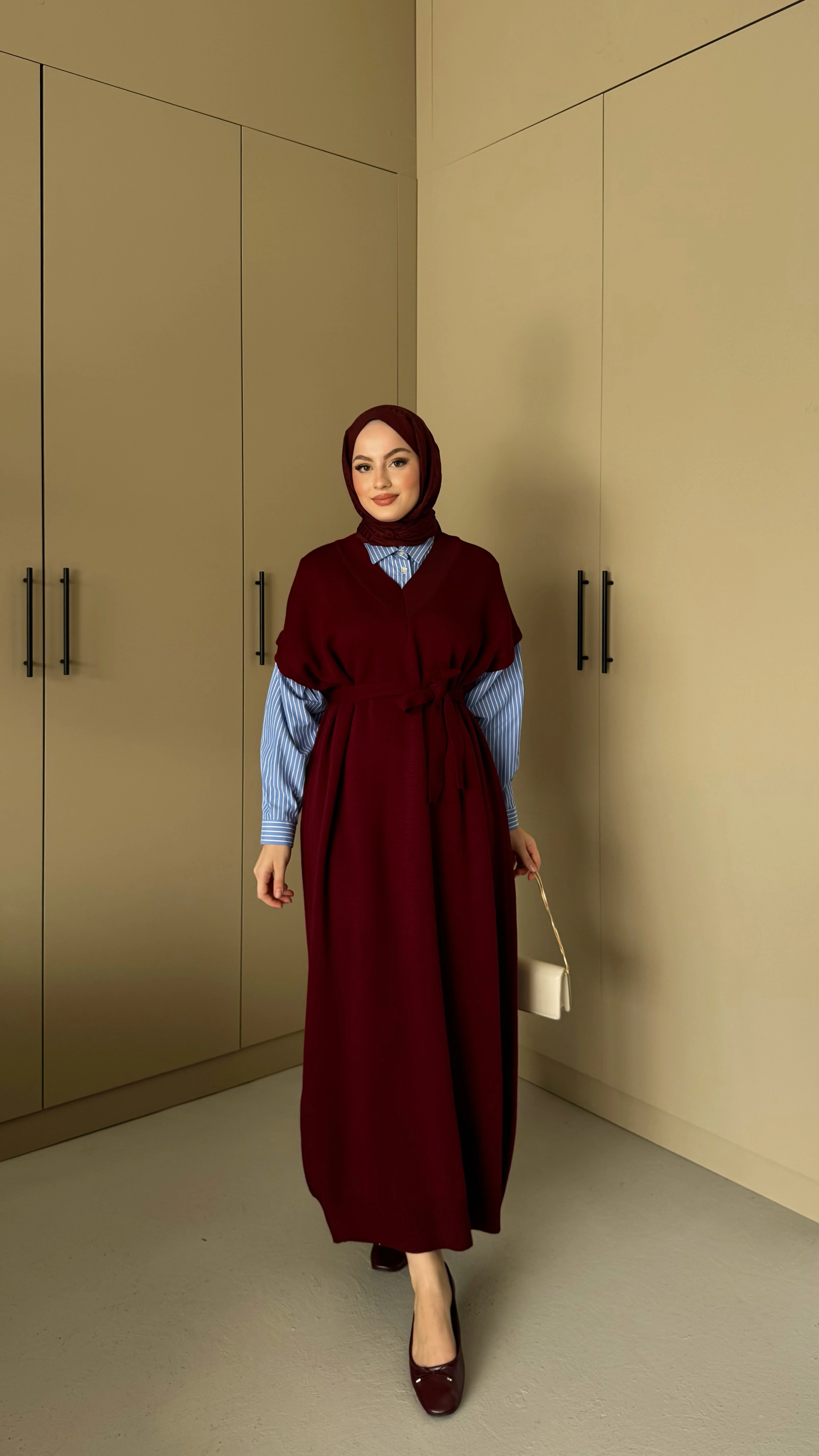 Gömlek Detaylı Triko Elbise