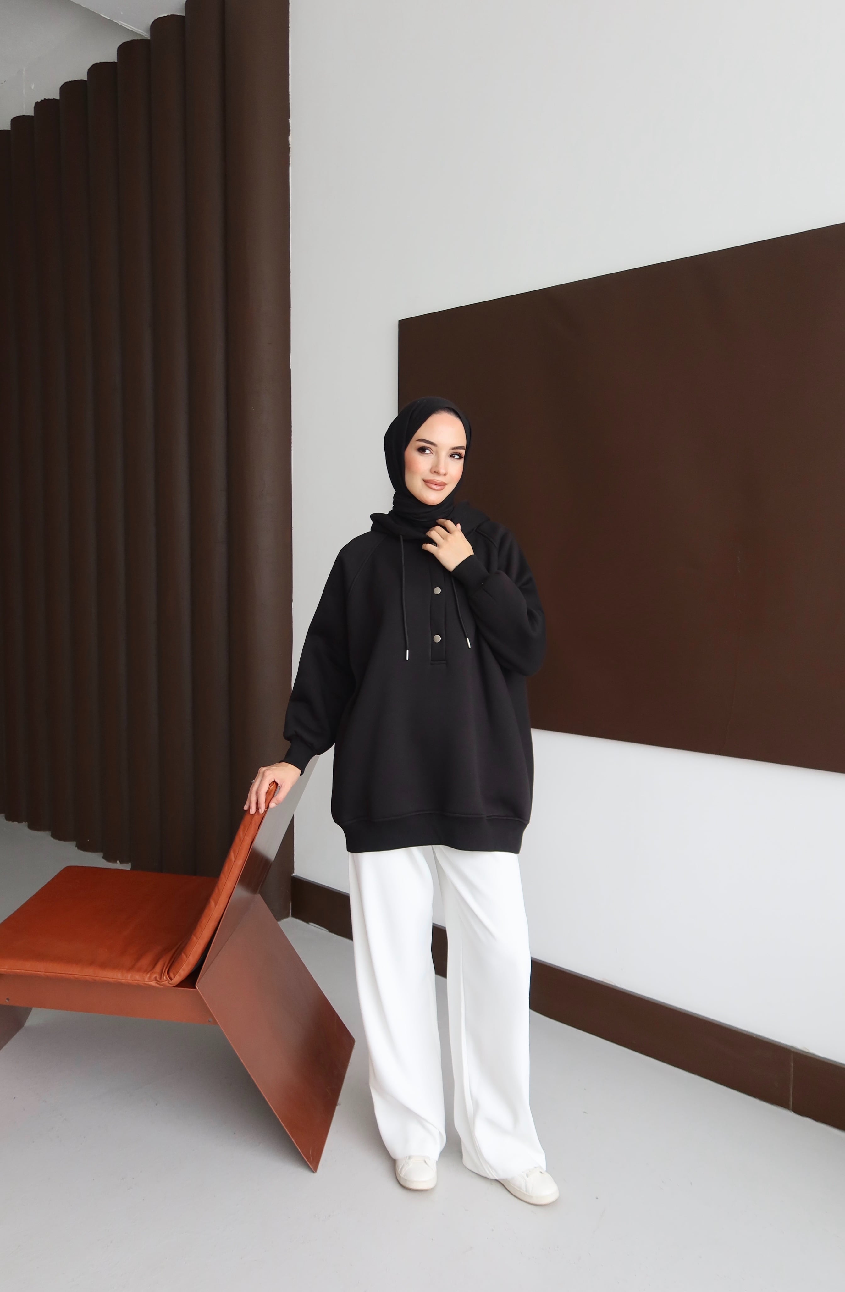 Çıtçıtlı Şardonlu Üç İplik Sweatshirt