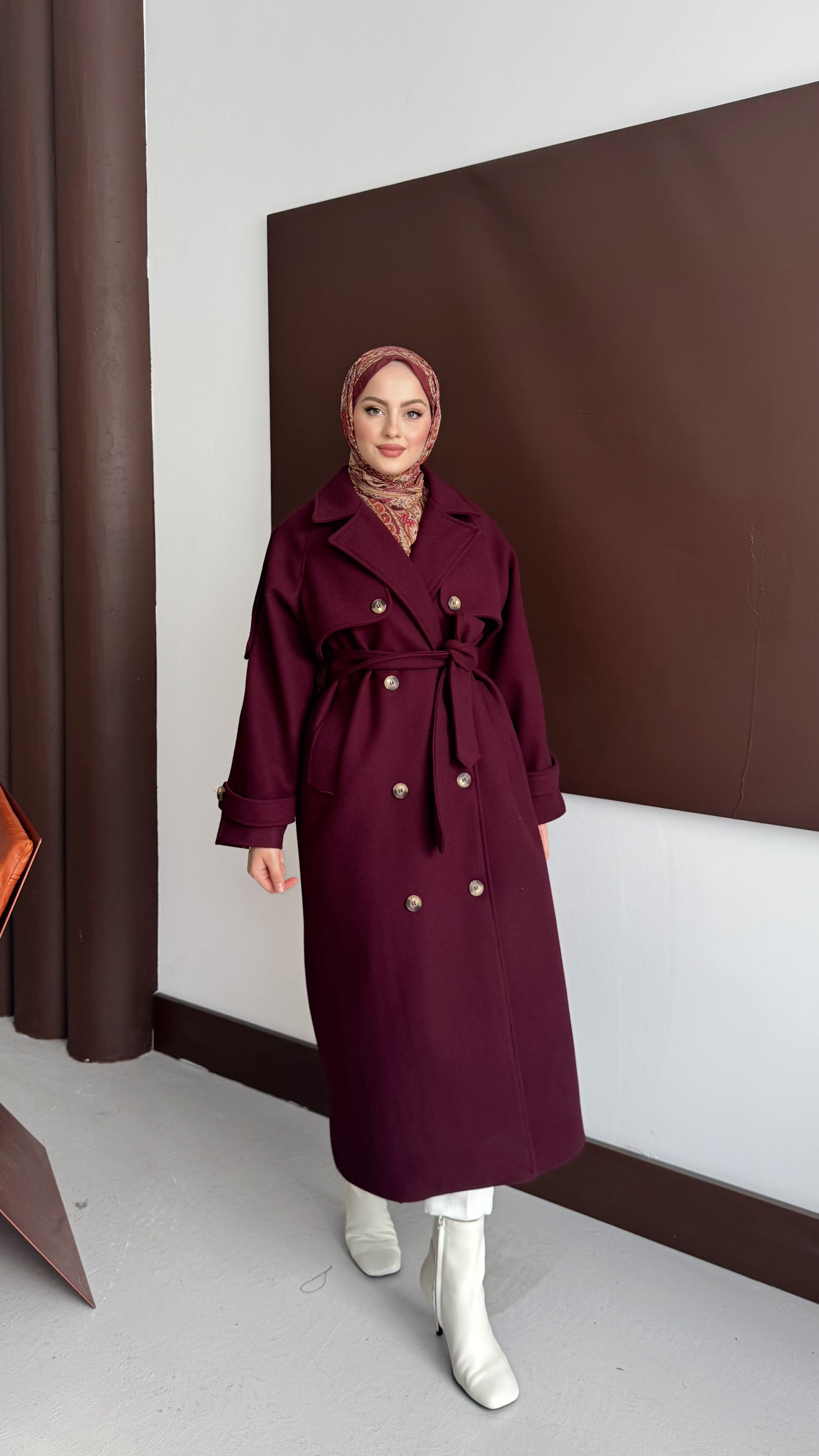 Hola Kaşe Kaban Bordo - Bordo