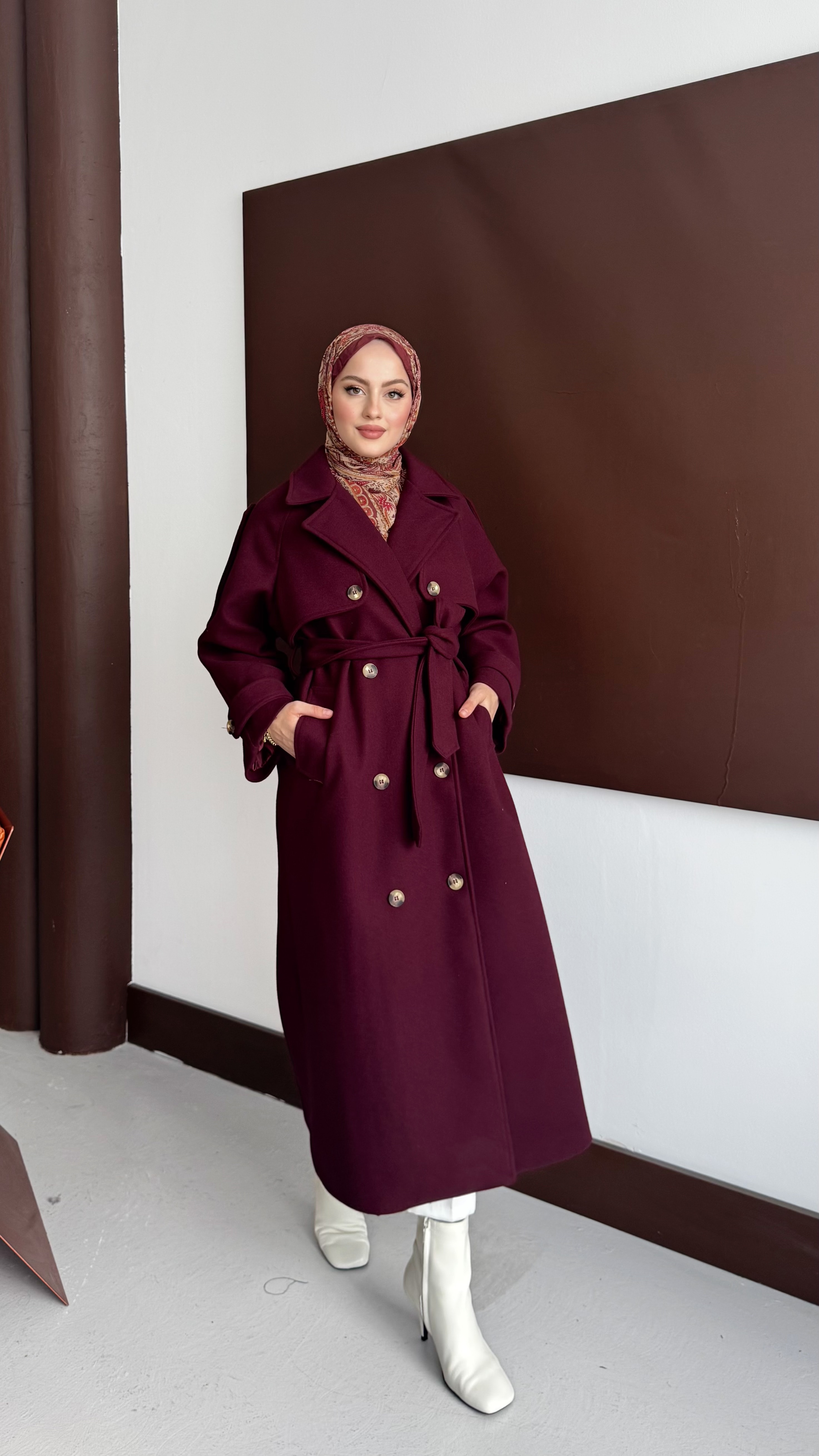 Hola Kaşe Kaban Bordo