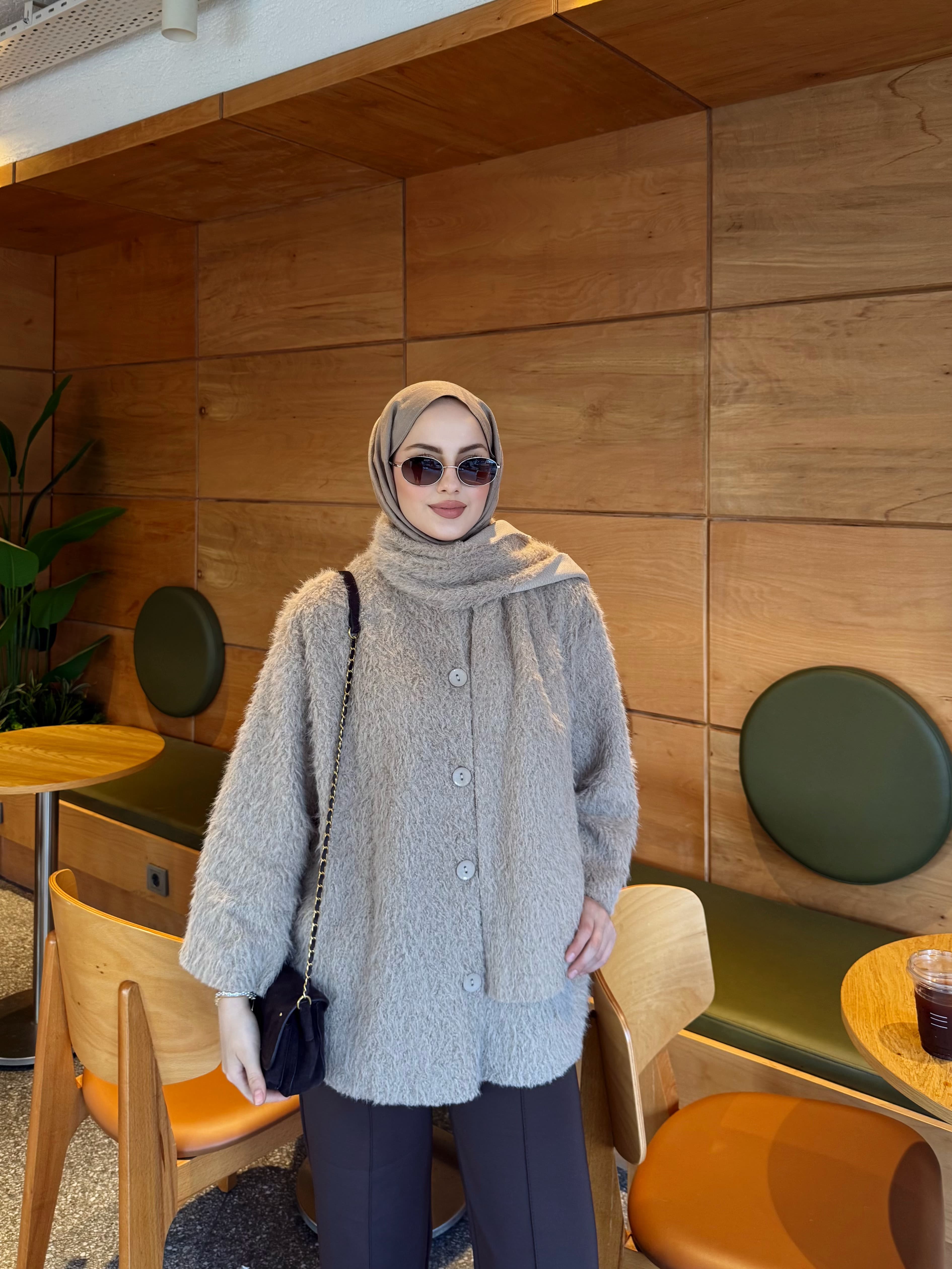 Atkı Detaylı Ceket - Taş