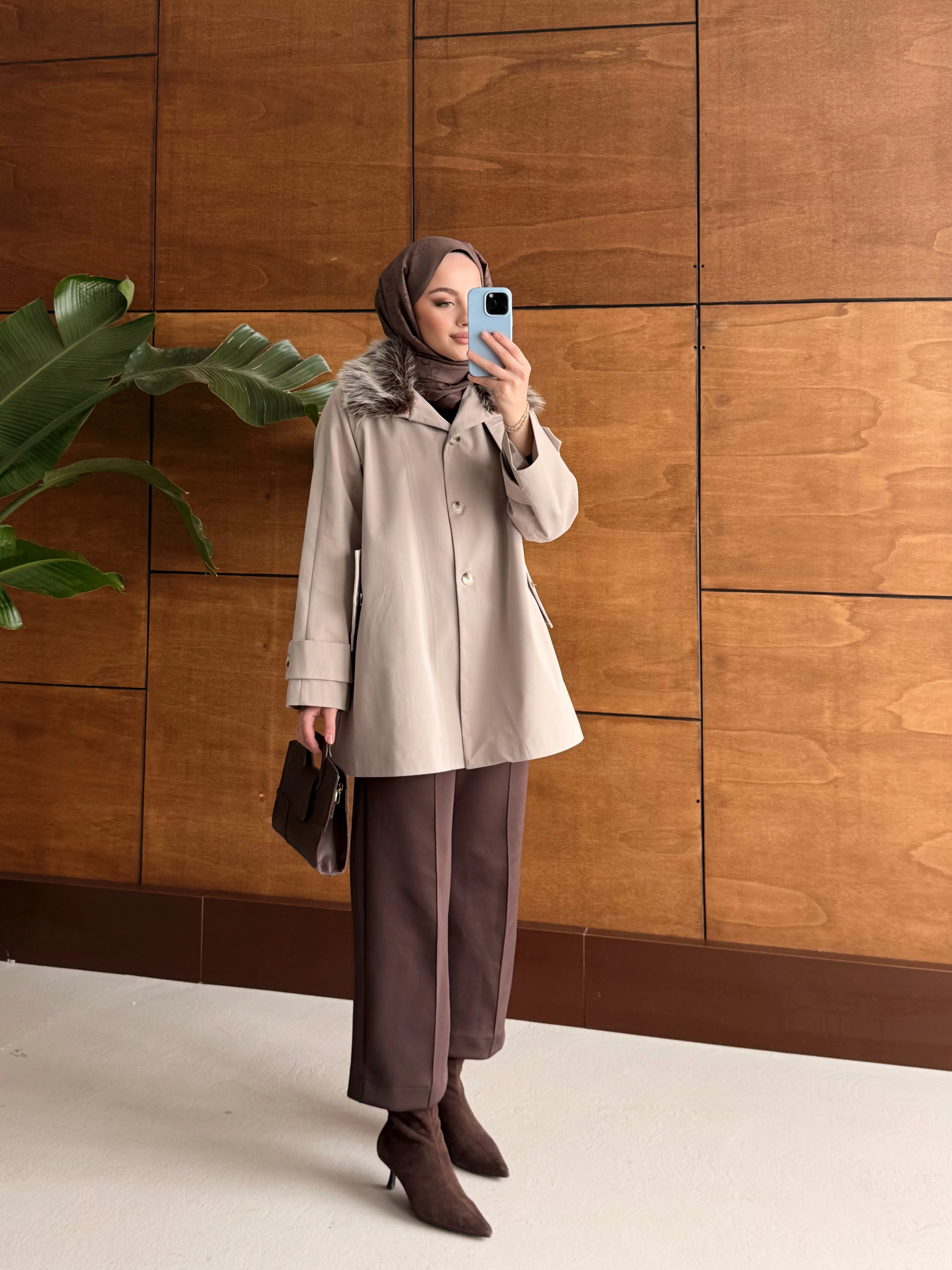 Kürk Detaylı Premium Parka - Bej