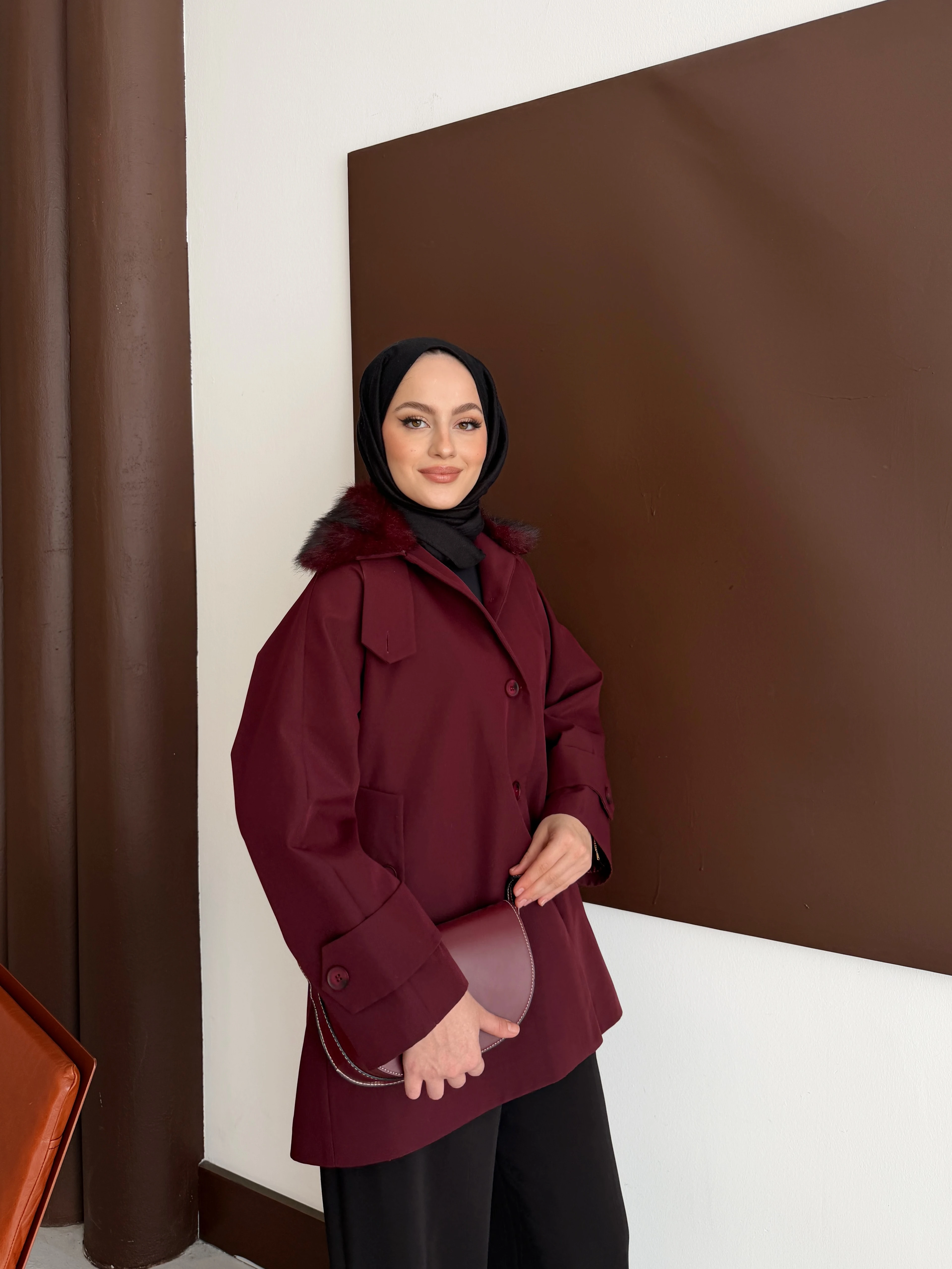 Kürk Detaylı Premium Parka - Bordo