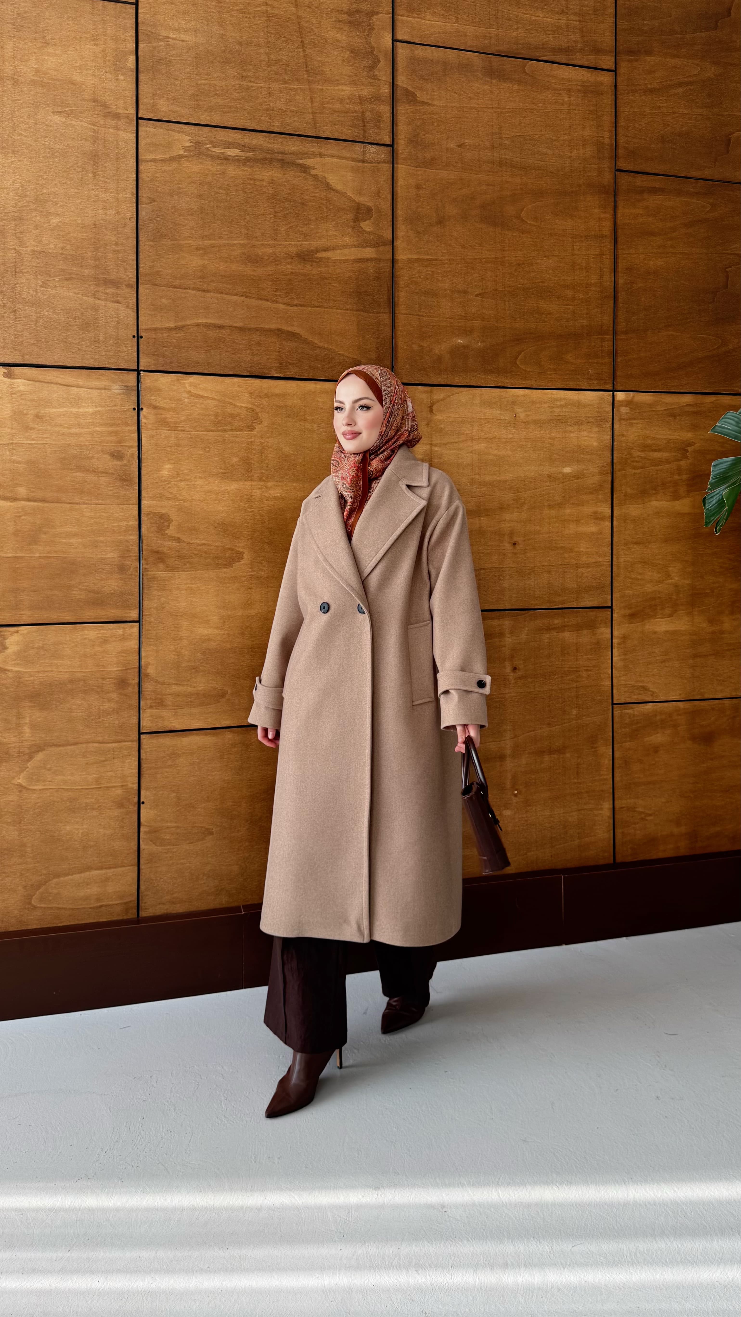Zr Muadil Premium Astarlı Kaşe Kaban - Toprak