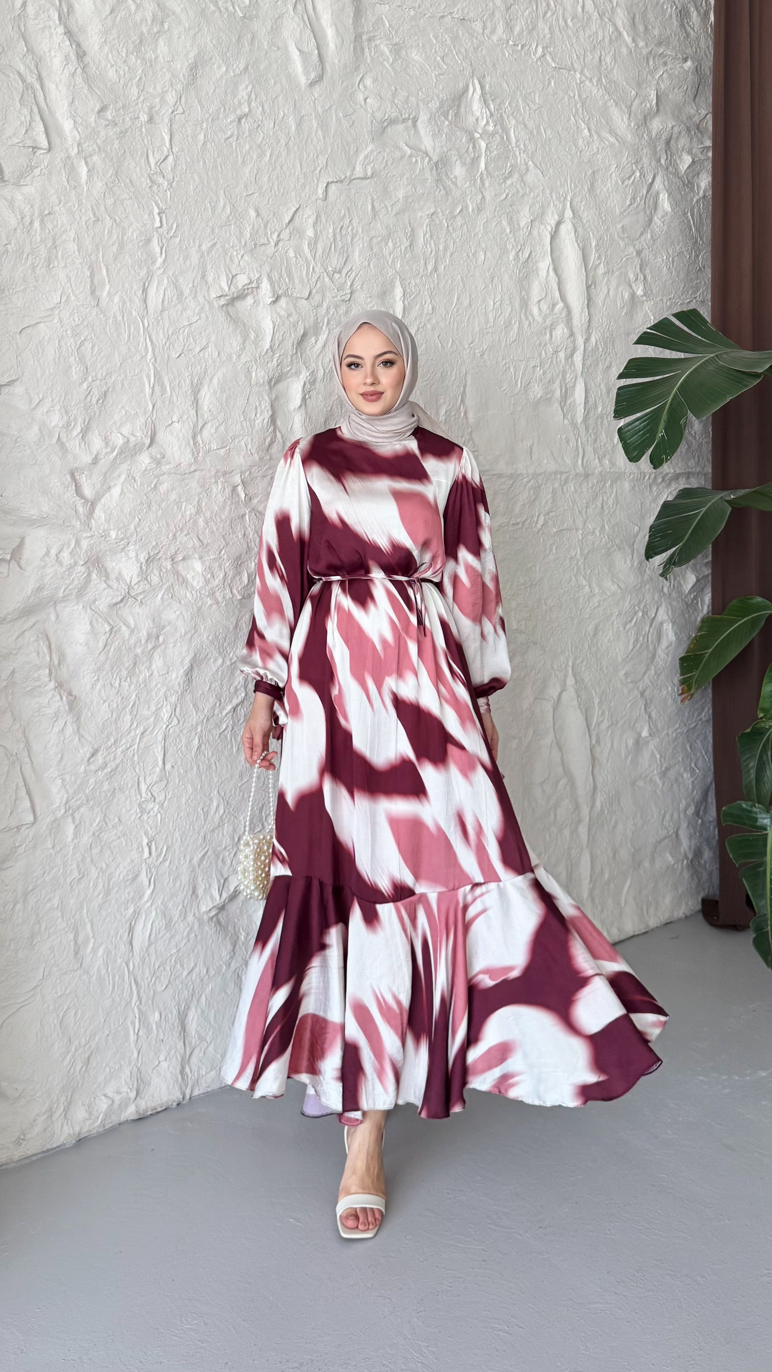 ALACA SATEN ELBİSE - Bordo