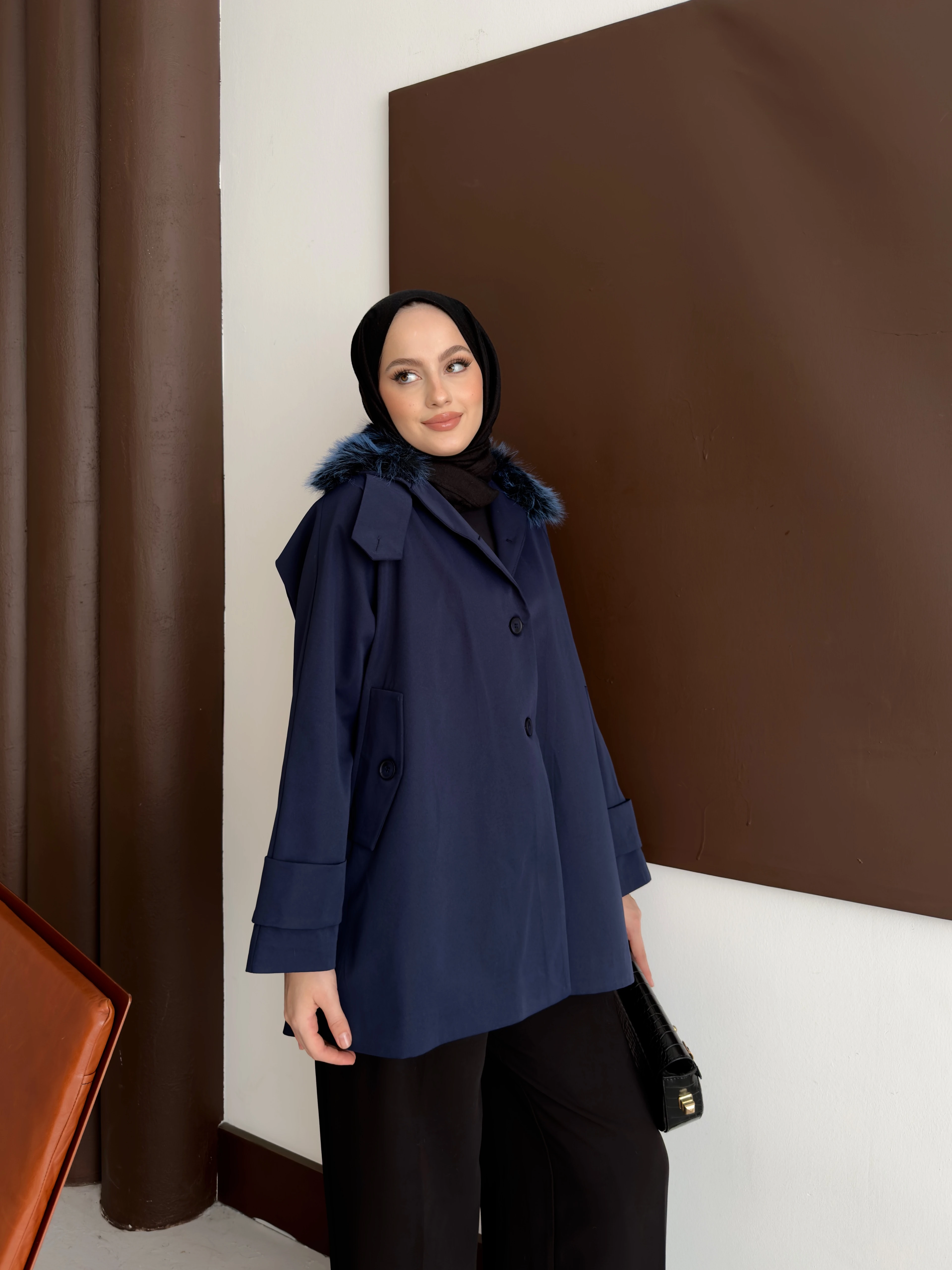 Kürk Detaylı Premium Parka - Lacivert