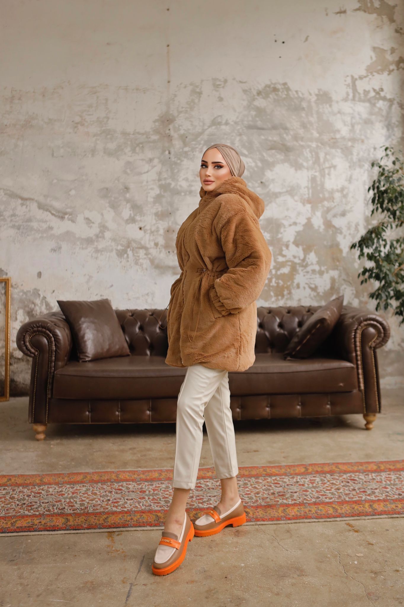 Bondia Peluş Mont Camel