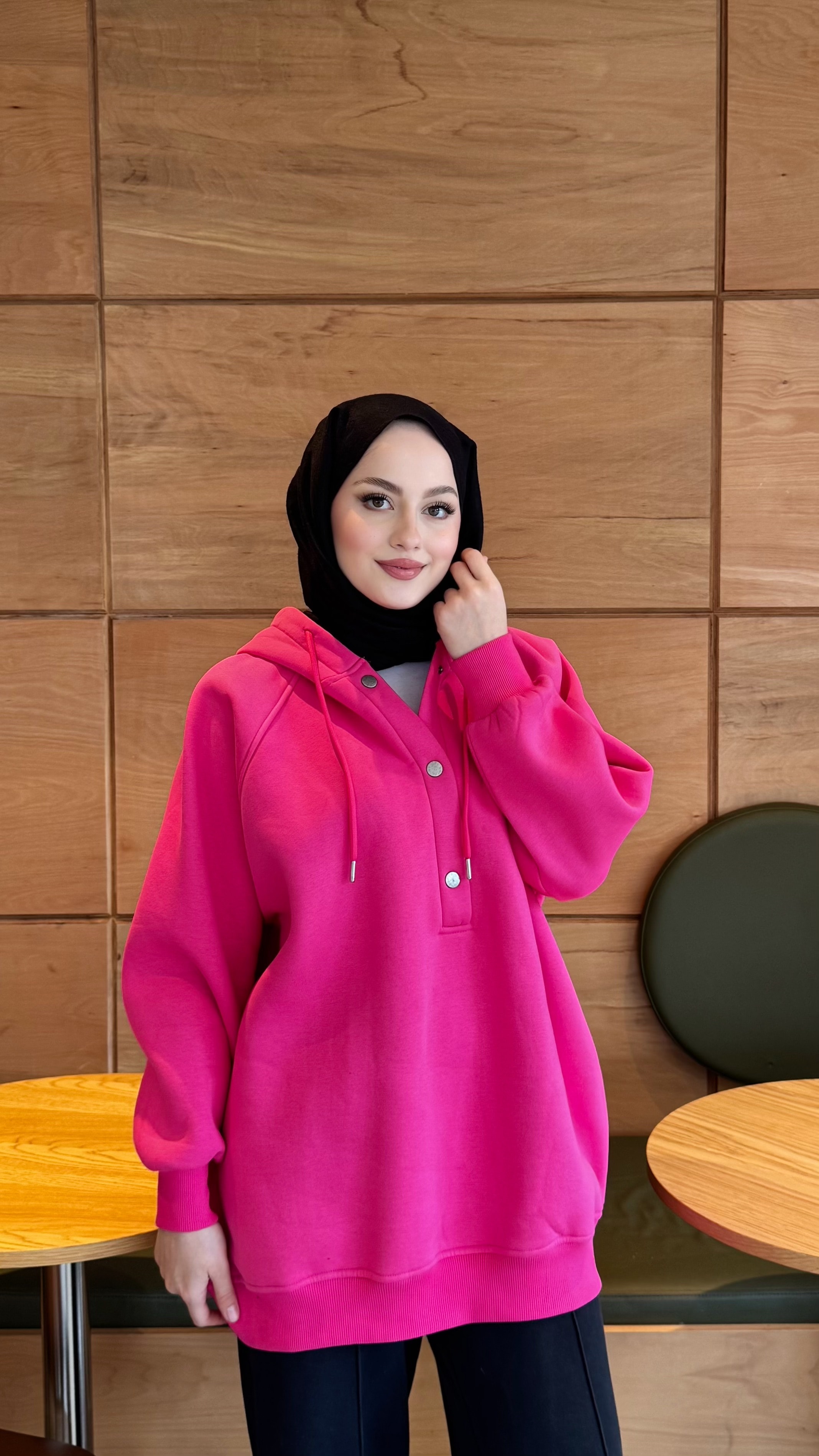 Çıtçıtlı Şardonlu Üç İplik Sweatshirt - Pembe