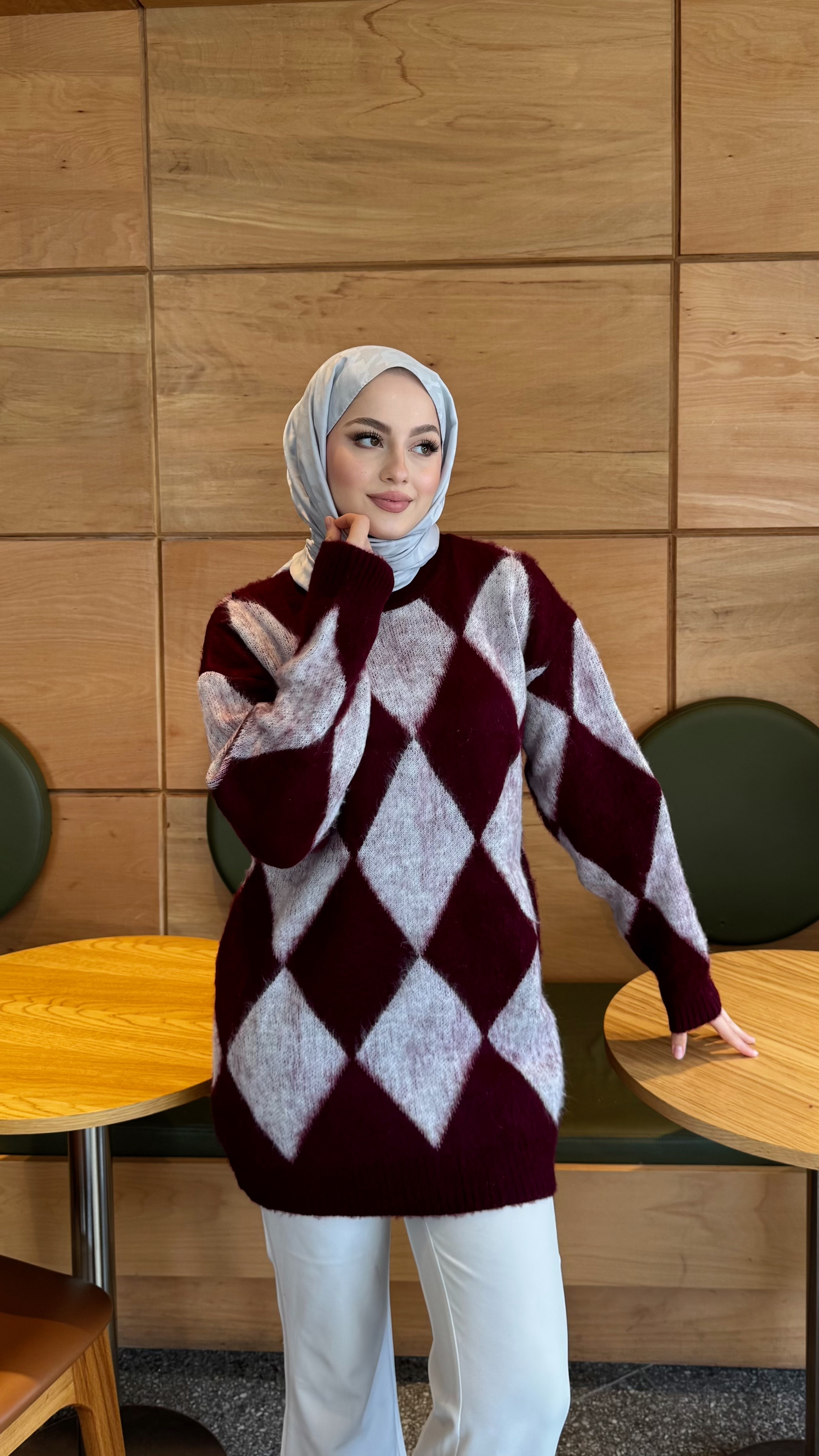 Baklava Desen Yumoş Triko - Bordo