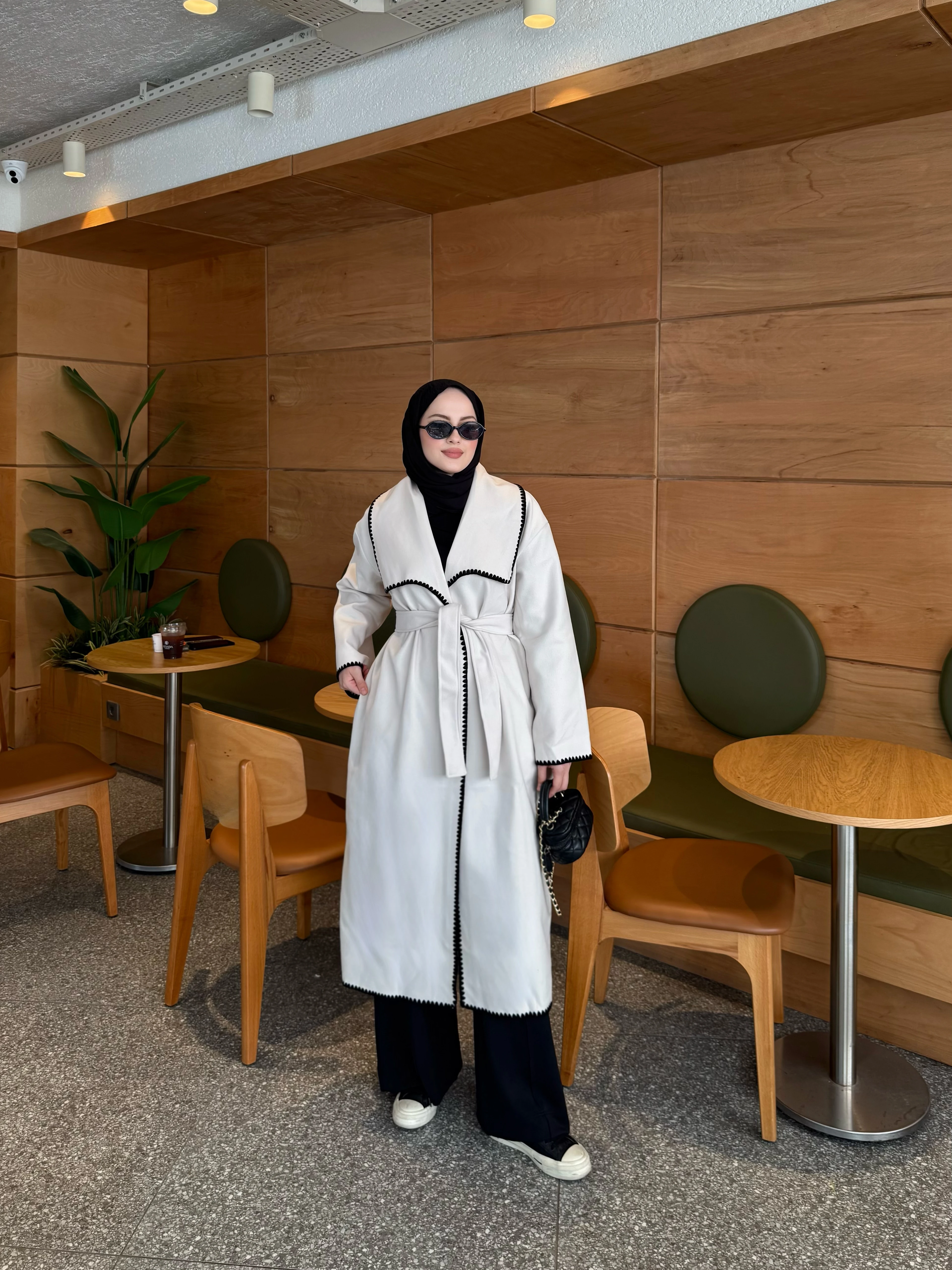 Çoban Dikişli Kaban - Ekru