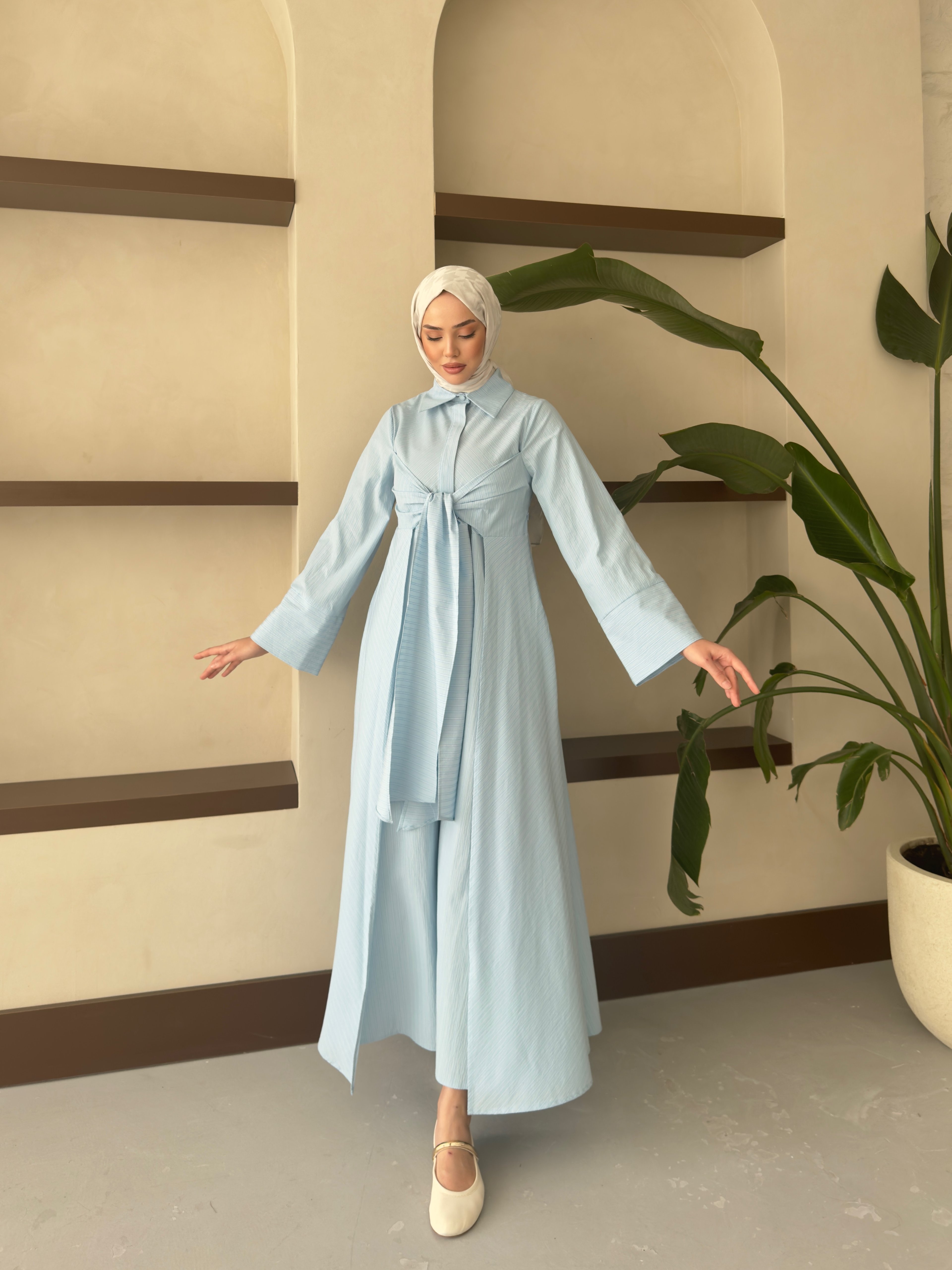 BAĞLAMA DETAYLI YASEMİN ELBİSE