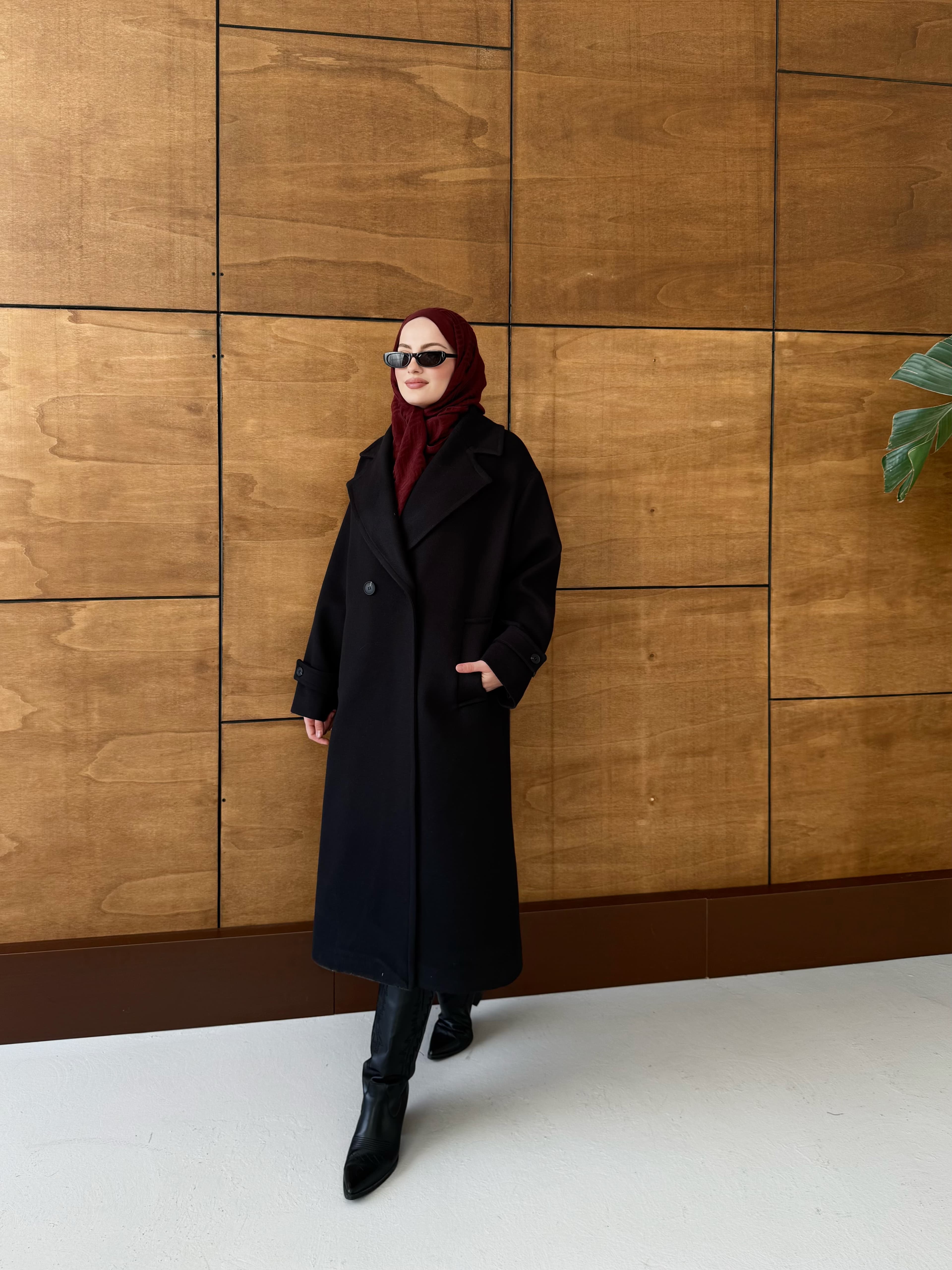 Zr Muadil Premium Astarlı Kaşe Kaban - Siyah