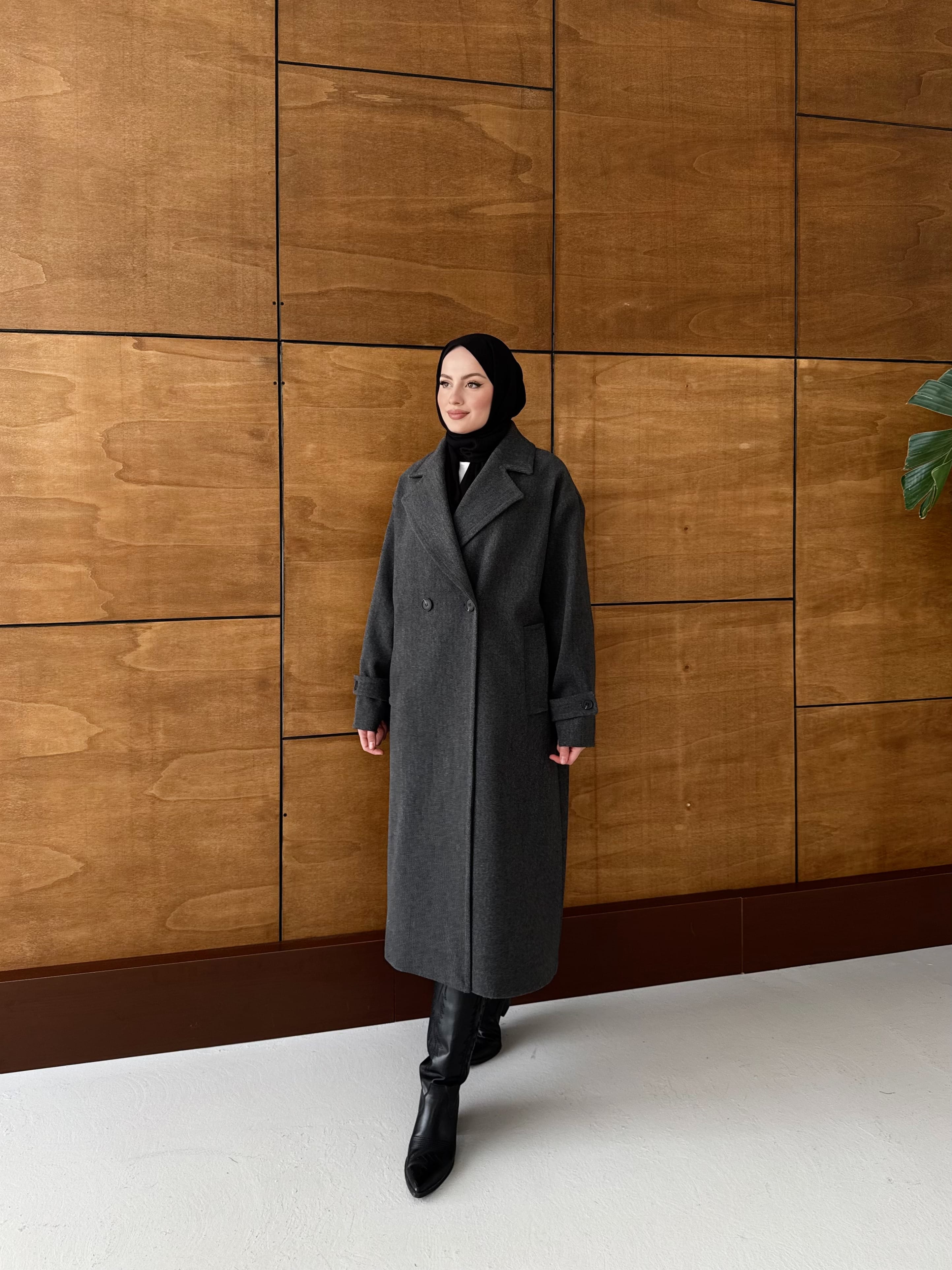 Zr Muadil Premium Astarlı Kaşe Kaban - Antrasit